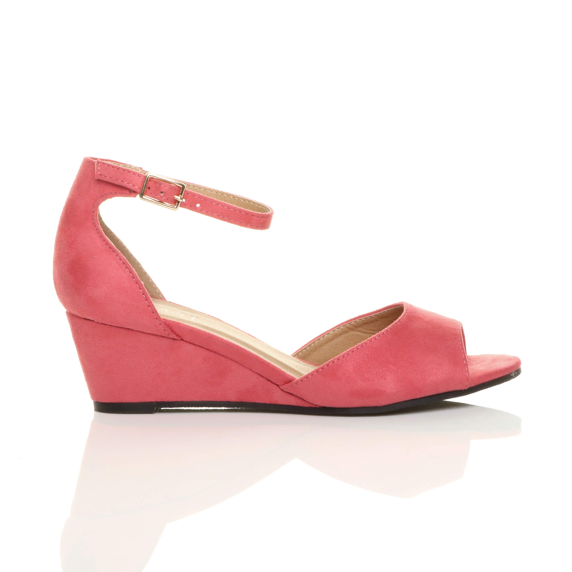 Coral AJVANI Coral Mid Wedge Heel Ankle Strap Sandals, Image 2 of 6