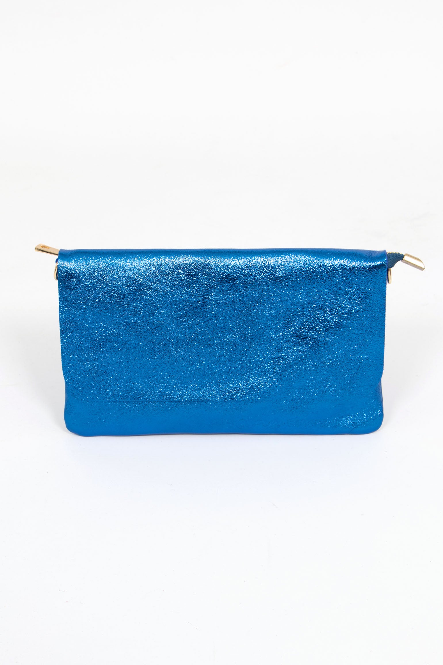 Blue Metallic Italian Leather Clutch Bag, Image 1 of 3