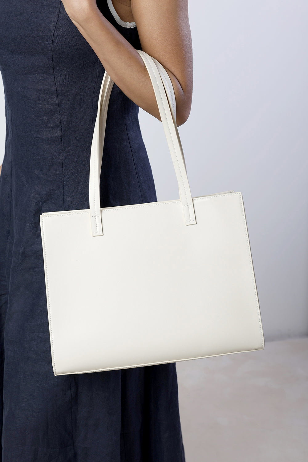 Cream Bailee Double Handle Tote Bag with Central Fastening, Image 6 of 6