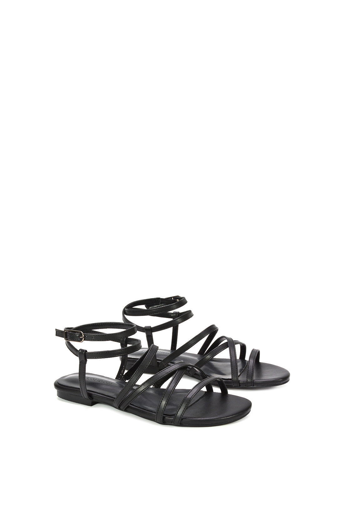 Black XY LONDON Black Flat Gladiator Strappy Sandals With Open Toe, Image 3 of 6