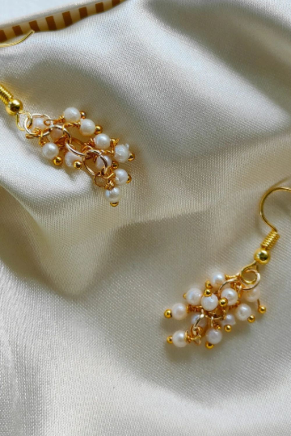 Gold Pearl Dainty Drop Hook Earrings, Image 2 of 2