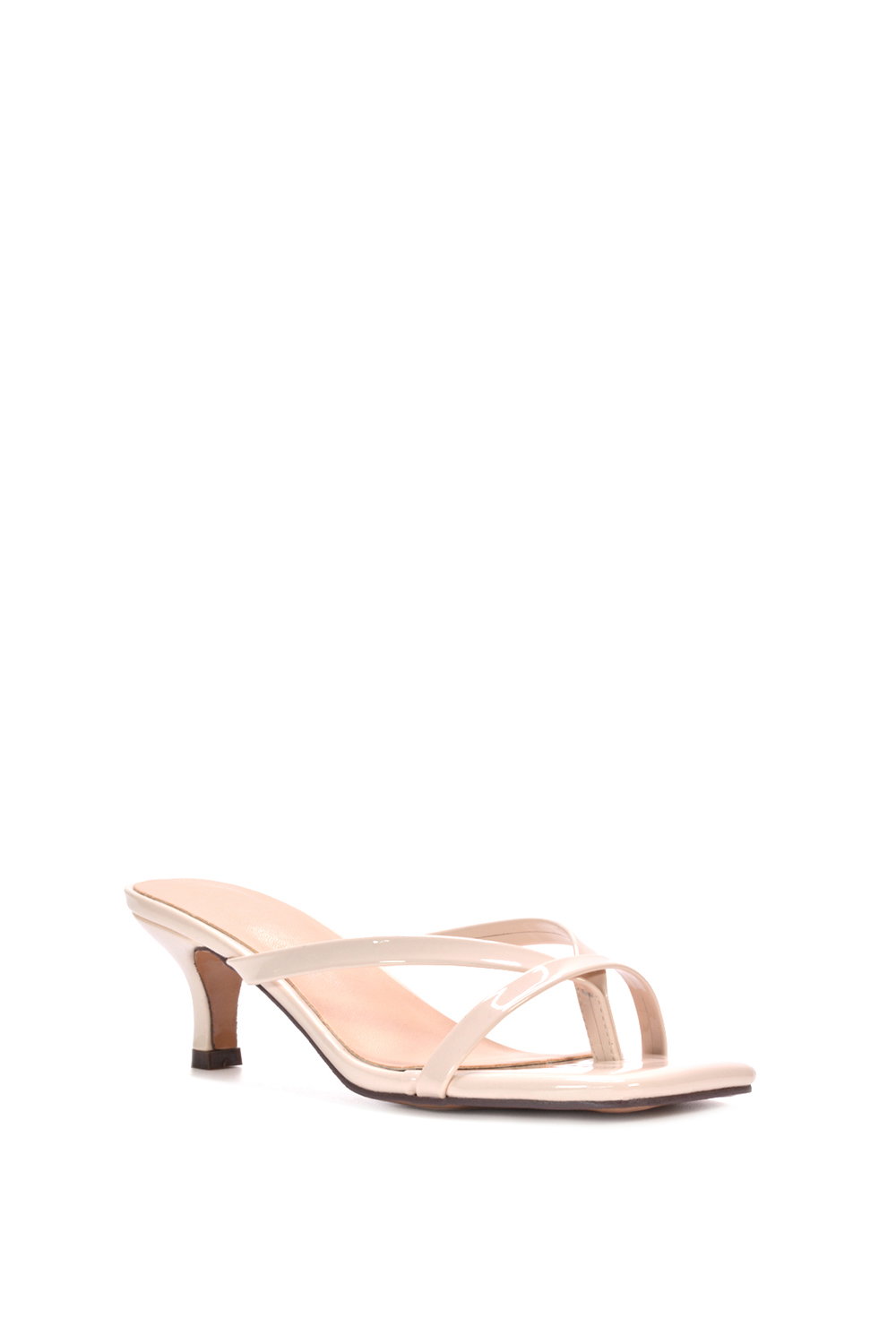 Beige XY LONDON Beige 'Tiana' Kitten Heel Sandal Mules With Toe Post, Image 2 of 6