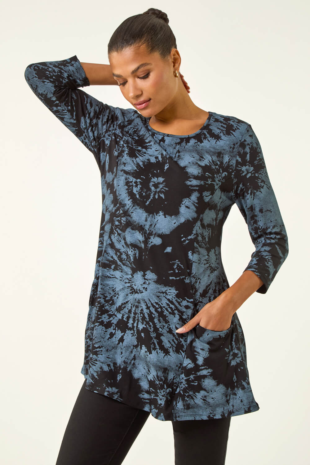 Tie Dye Pocket Swing Top in Blue - Roman Originals UK