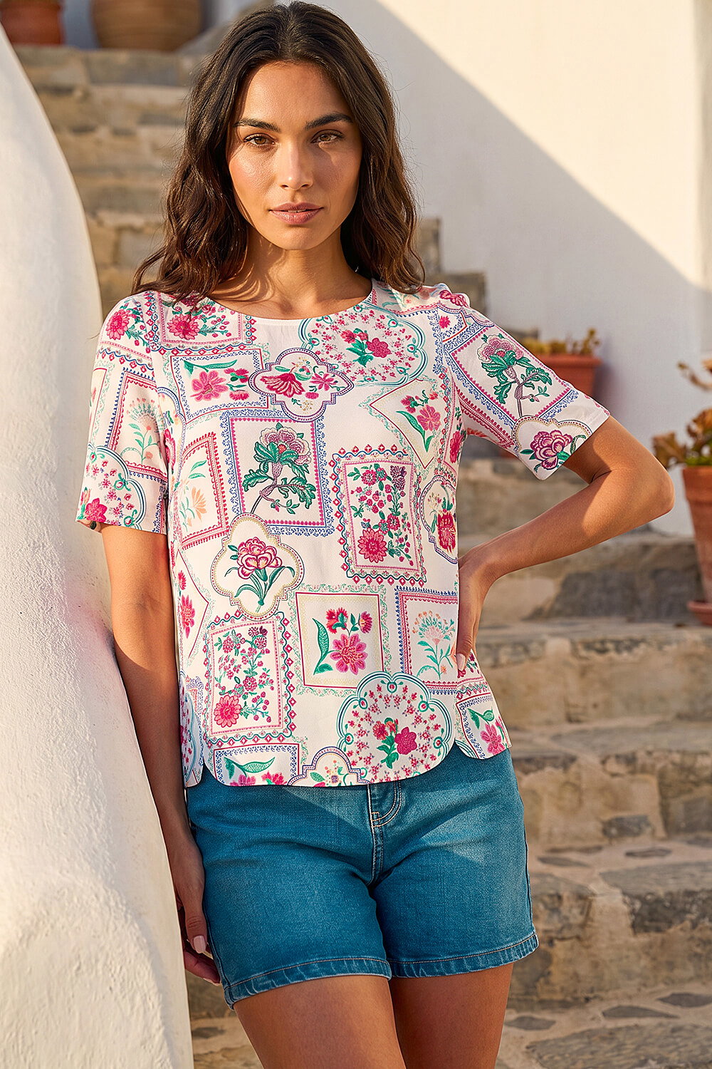 PINK Floral Patchwork Print Tunic Top, Image 1 of 4