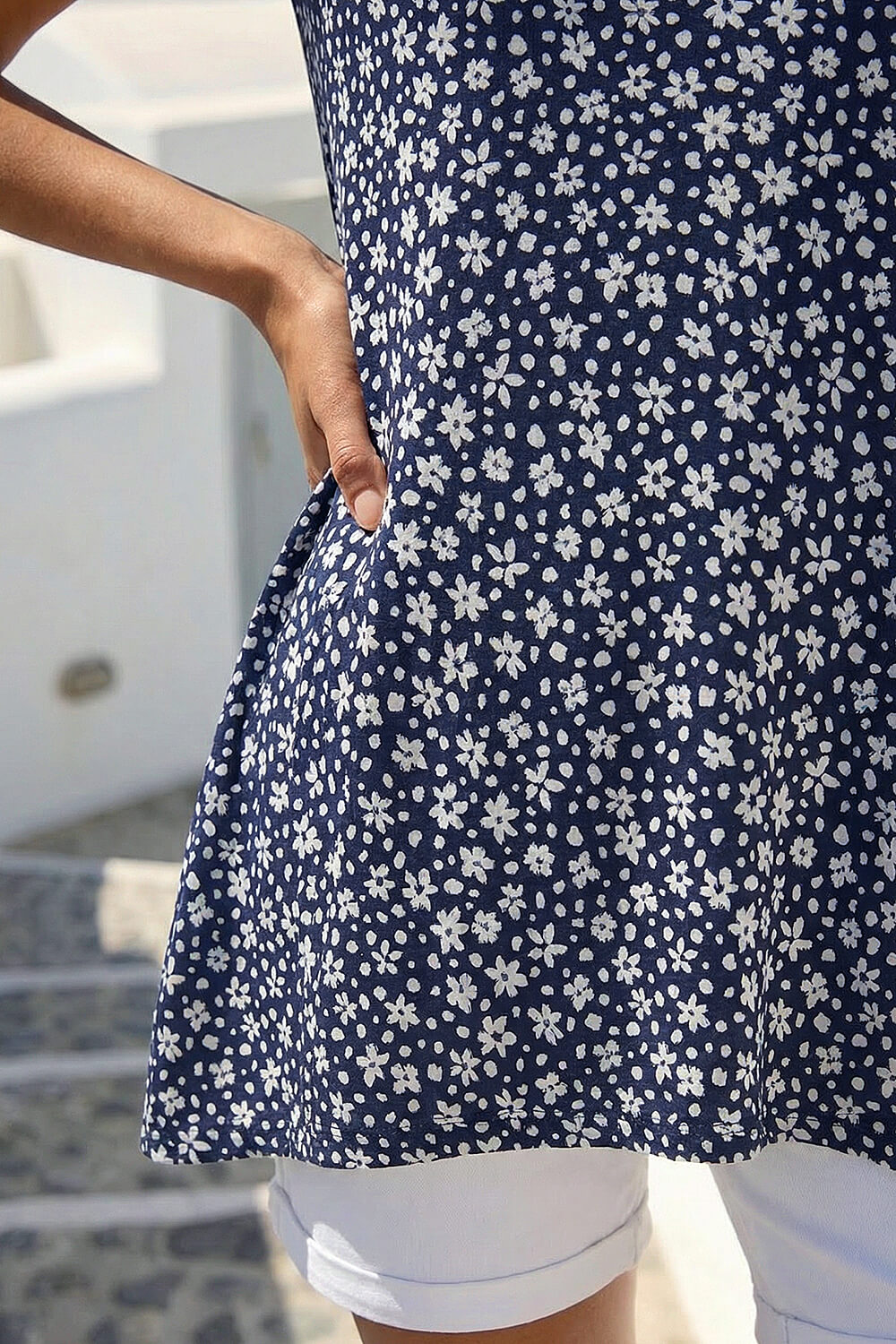 Navy Floral Hanky Hem Tunic Top, Image 5 of 4