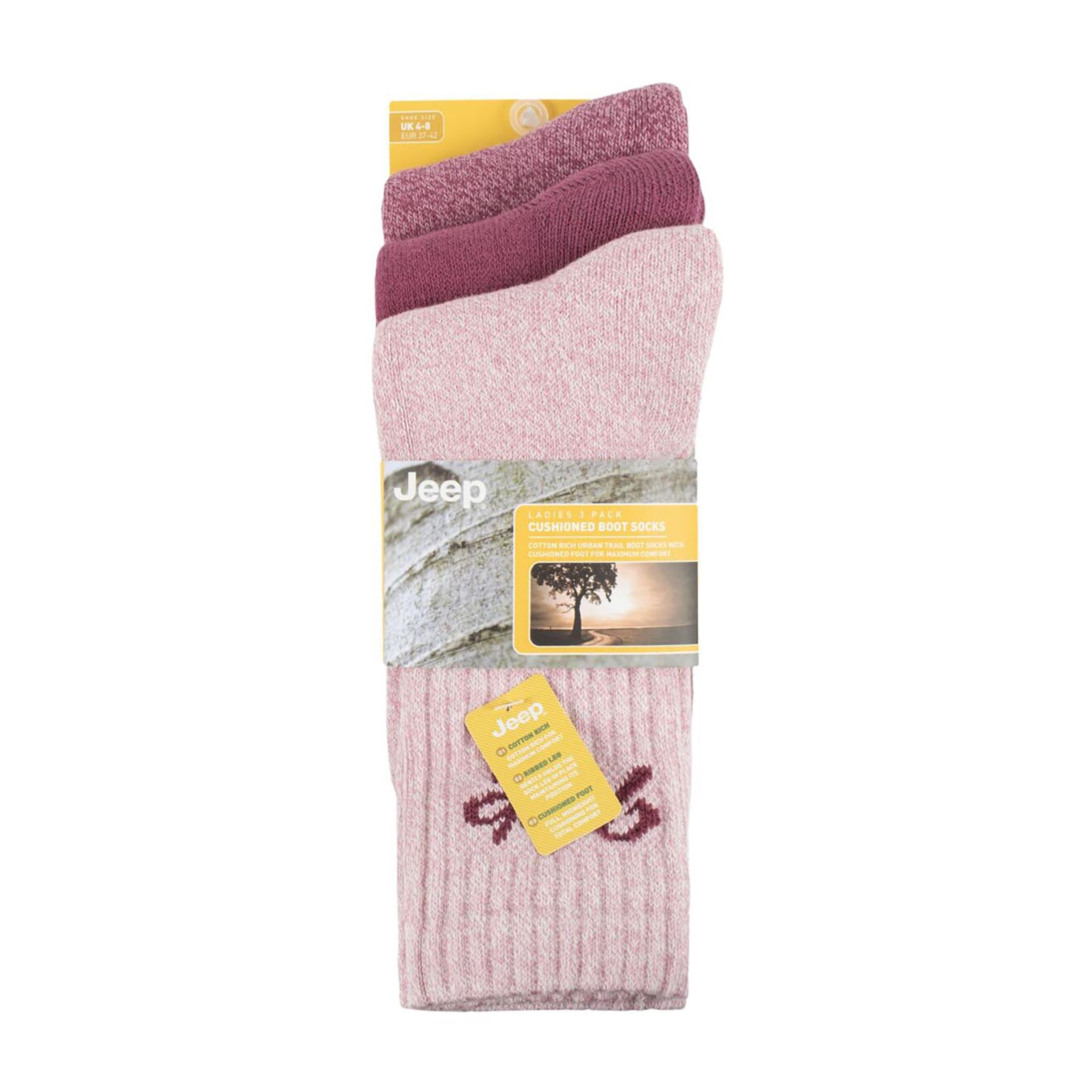 Pink 3 Pack Cotton Rich Ribbed Boot Socks, Image 3 of 3