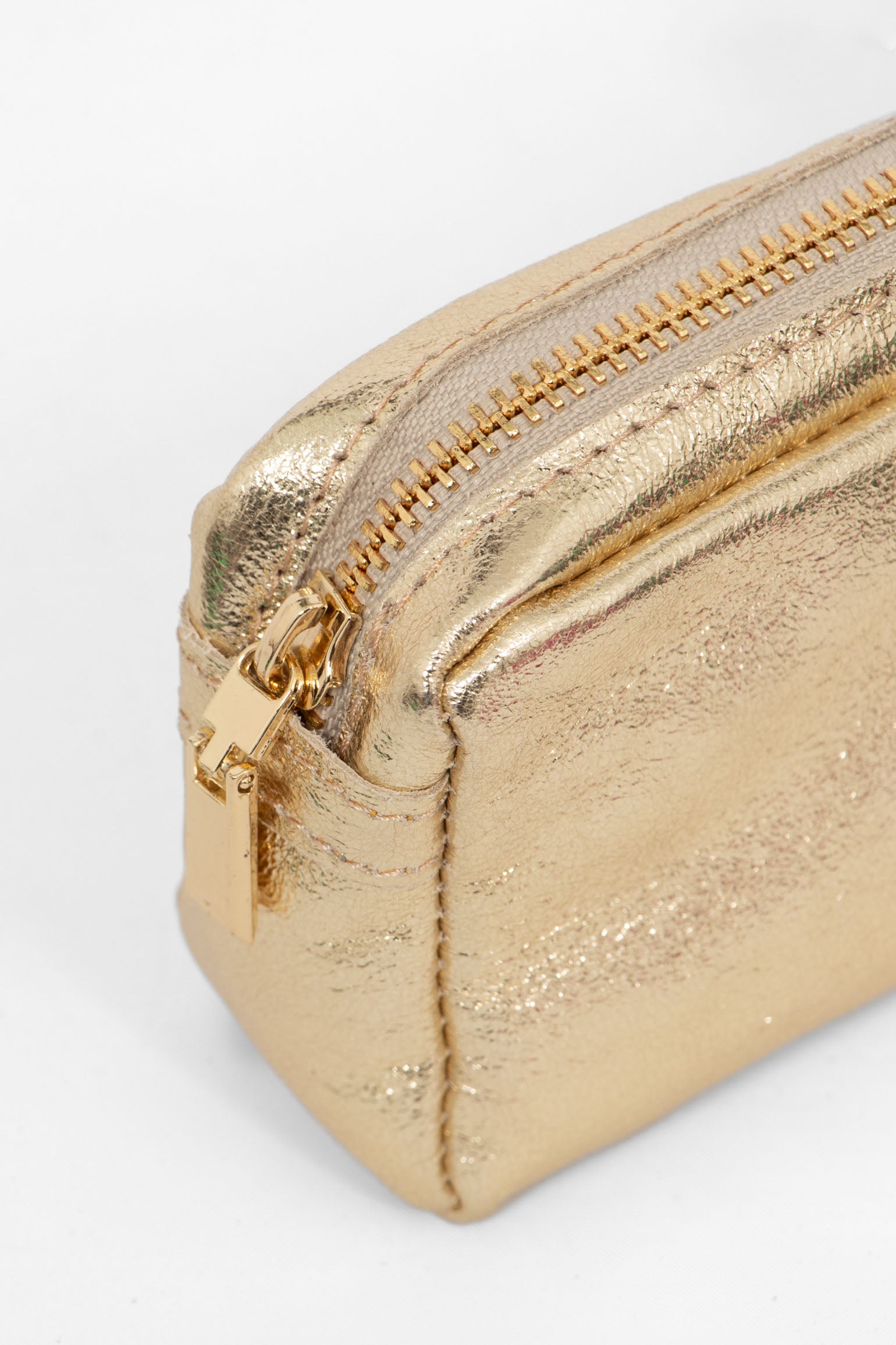 Gold Metallic Italian Leather Cosmetic Bag, Image 2 of 2