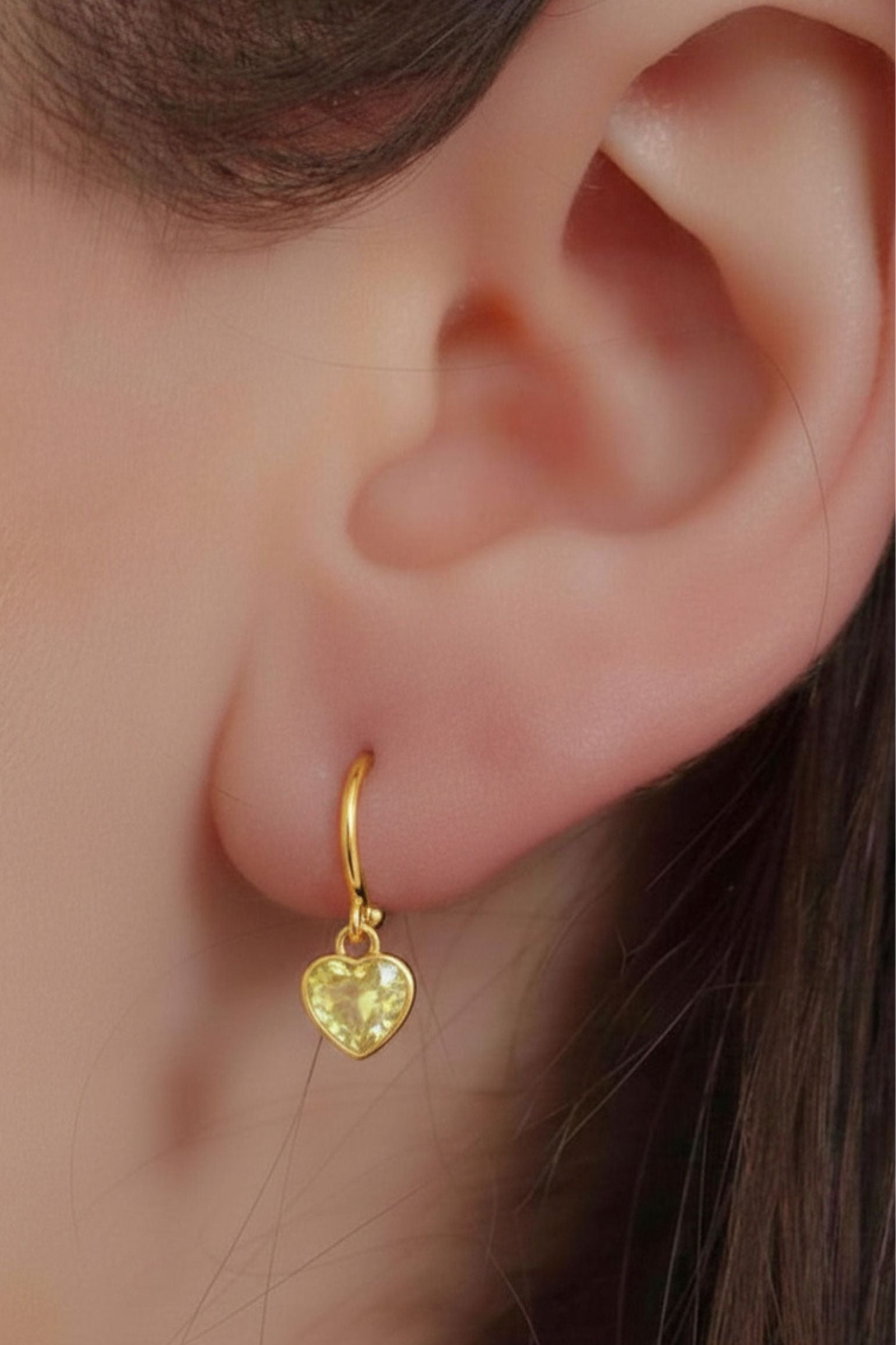 Champagne Gold CZ Heart Huggie Hoops, Image 2 of 2