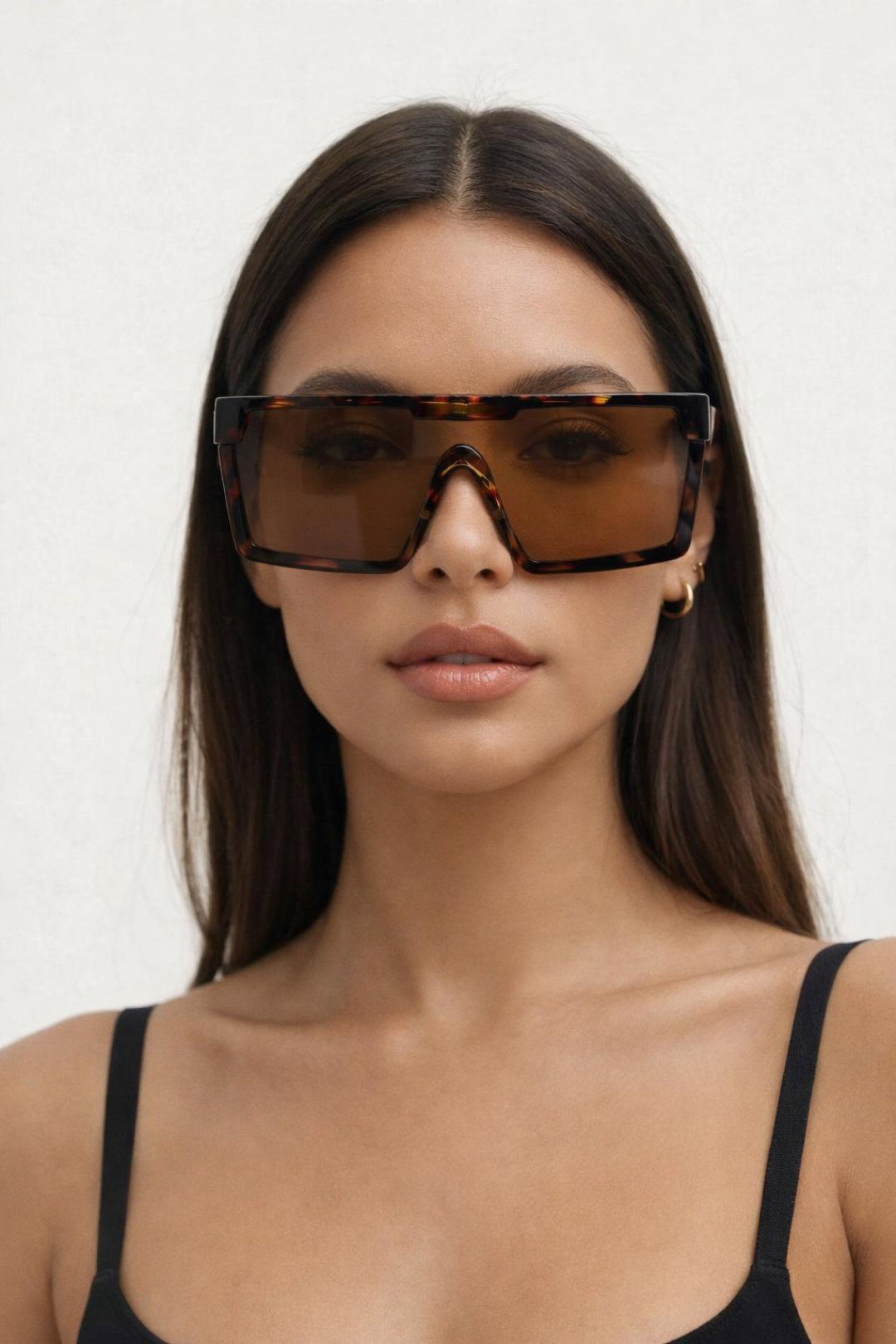 Brown Oversized Flat Top Square Frame Sunglasses, Image 1 of 5
