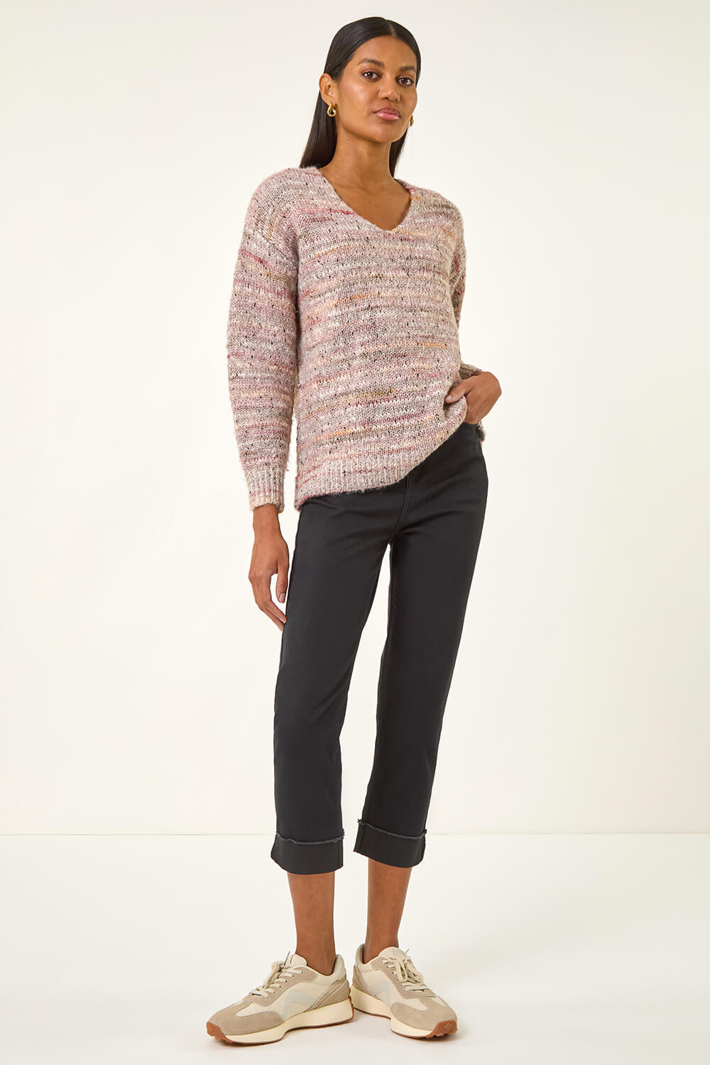 Black Slim Leg Turn Up Stretch Jeans, Image 3 of 5