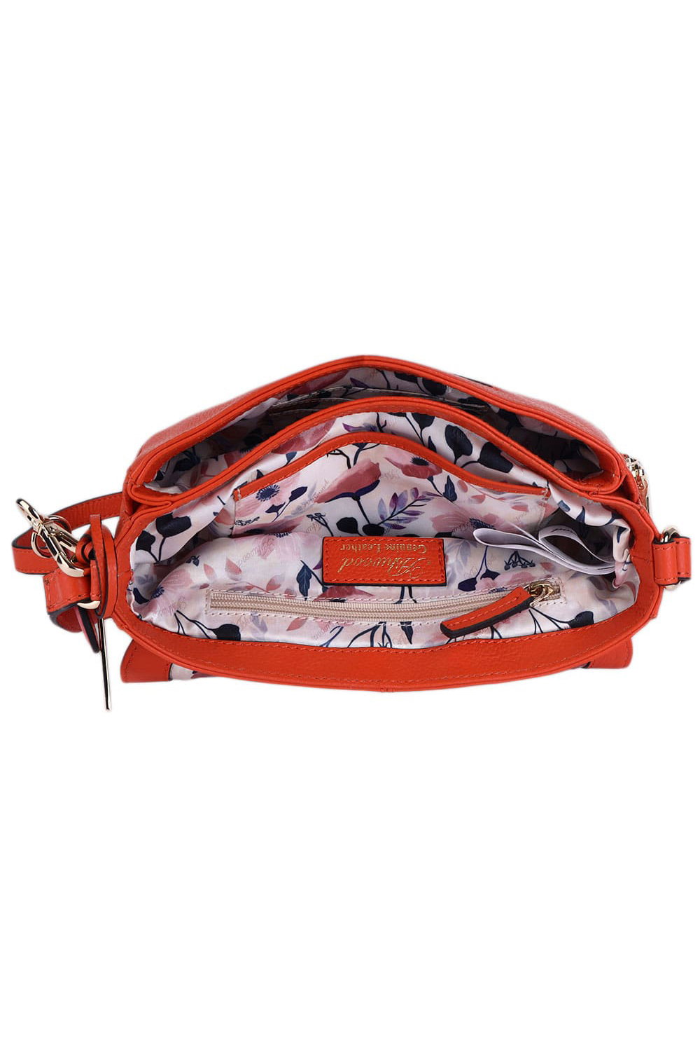 Orange 'Blossom' Flap Over Real Leather Shoulder Bag, Image 4 of 4