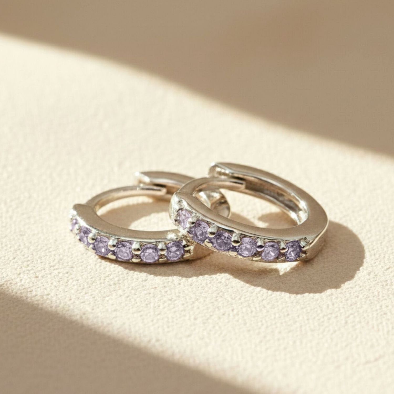 Purple Alexandrite June Birthstone Small Silver Huggie Hoops