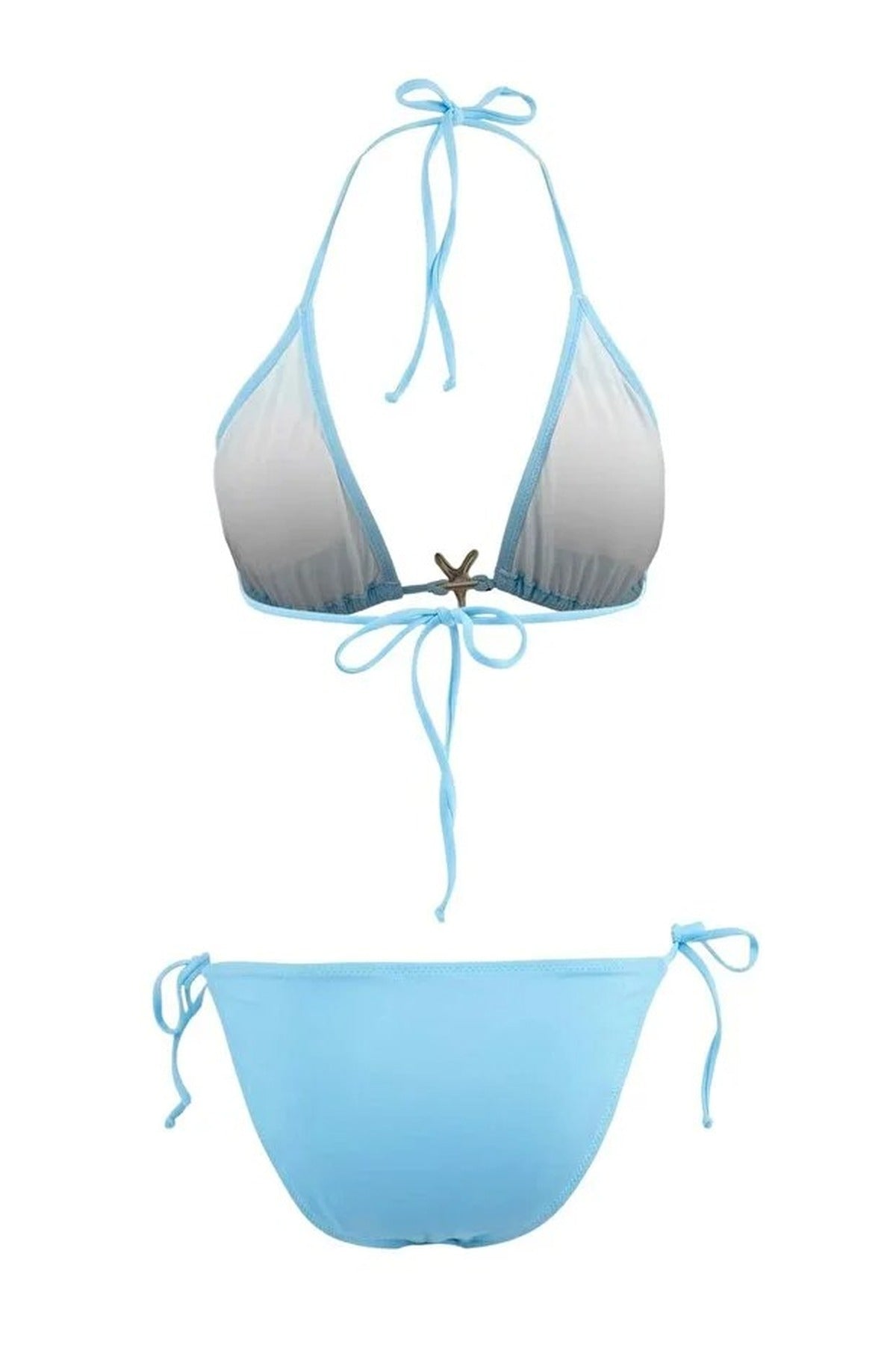 Turqouise WOVCOR Turqouise Triangle Bikini Set with Star Detail and Tie Side Bottom, Image 2 of 2
