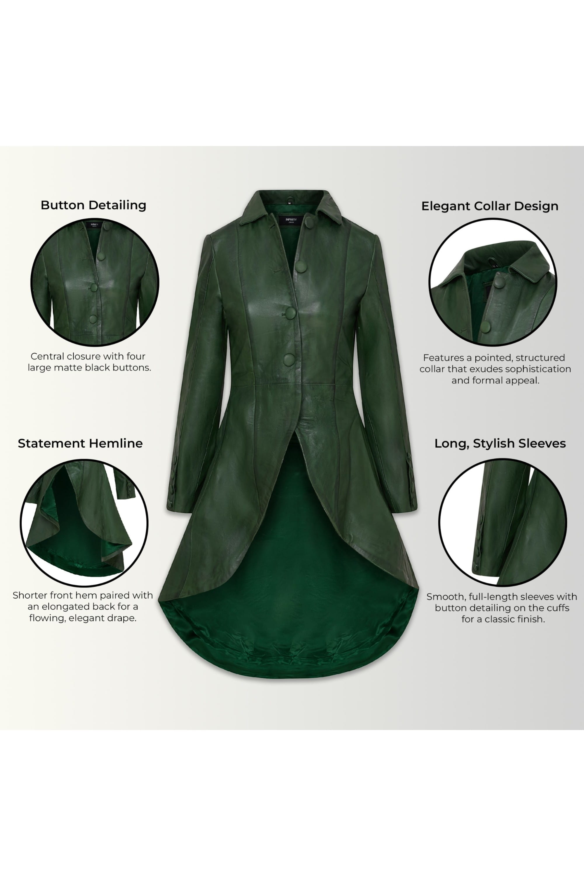 Green Goth Full Length Victorian Leather Coat, Image 3 of 6