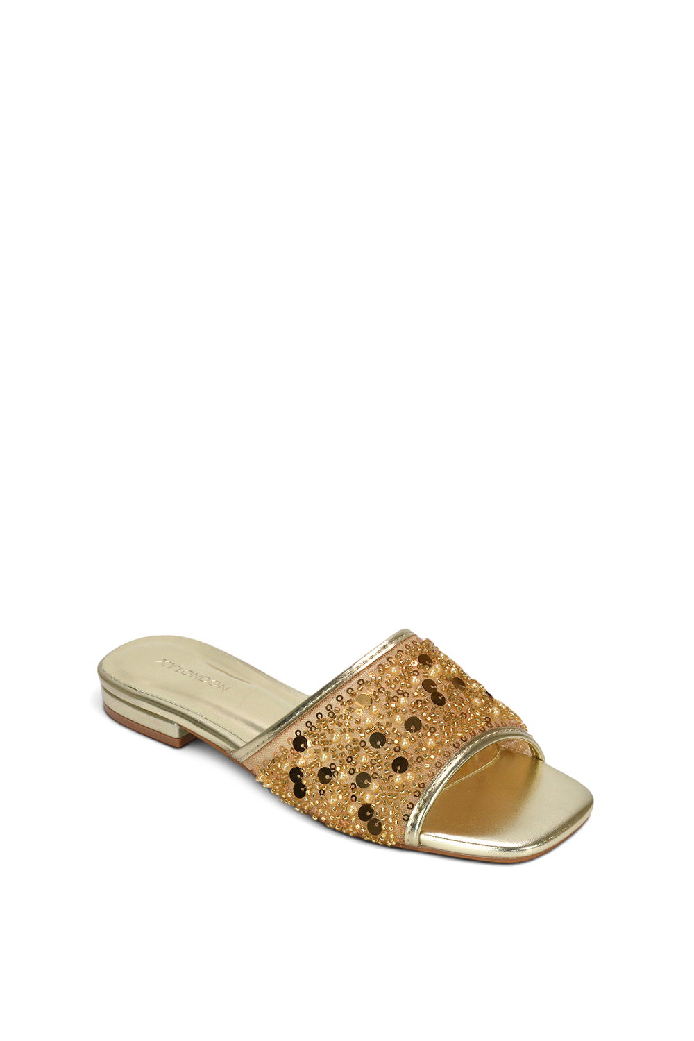 Gold 'Ziva' Embroidered Sequin Slip On Slider Sandals, Image 2 of 6
