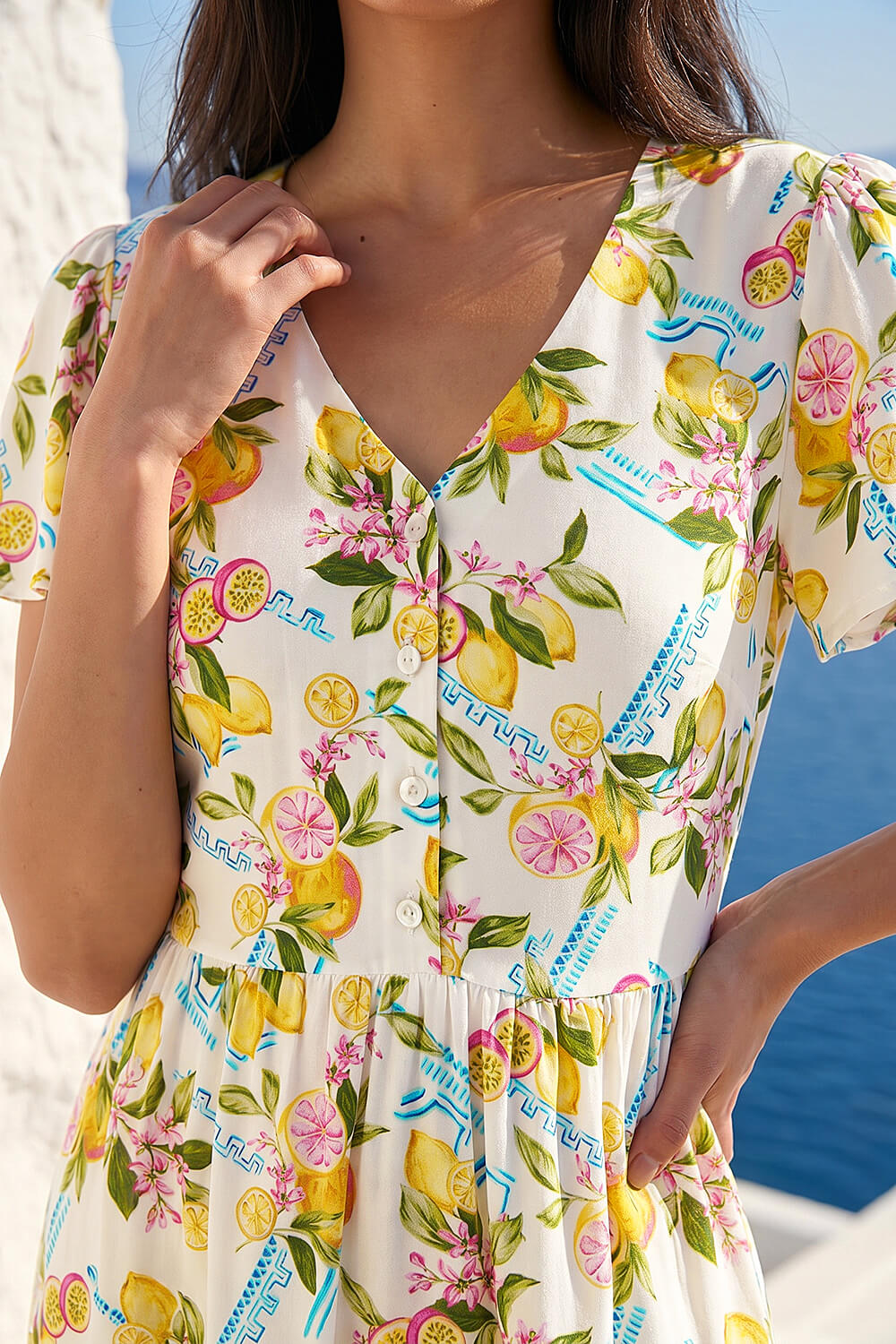 Ivory Petite Lemon Print Pocket Dress , Image 5 of 4