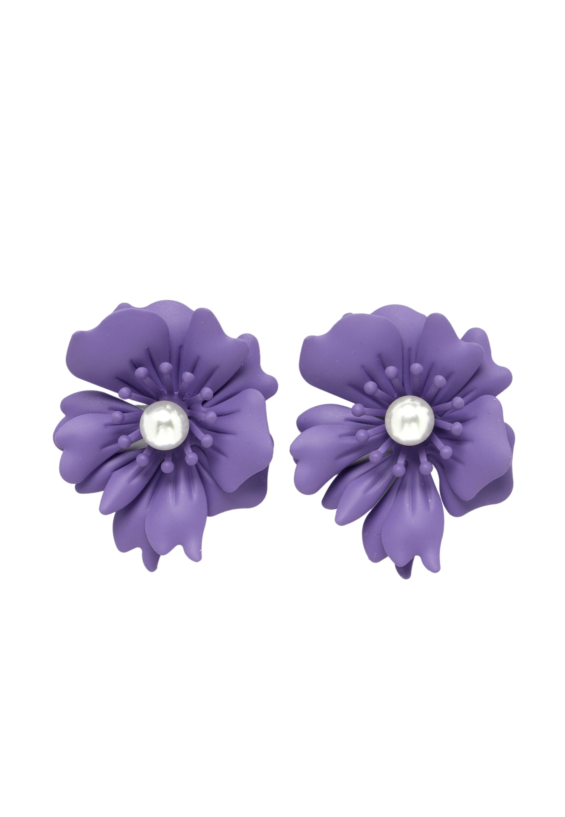 Purple Floral Pearl Stud Earrings In Light Pink
