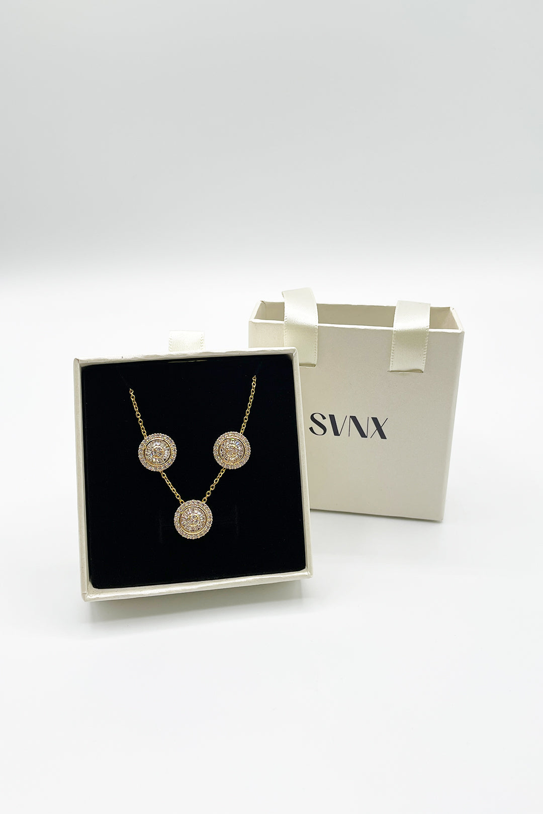 Gold Diamante Halo Necklace & Earrings Set, Image 1 of 5