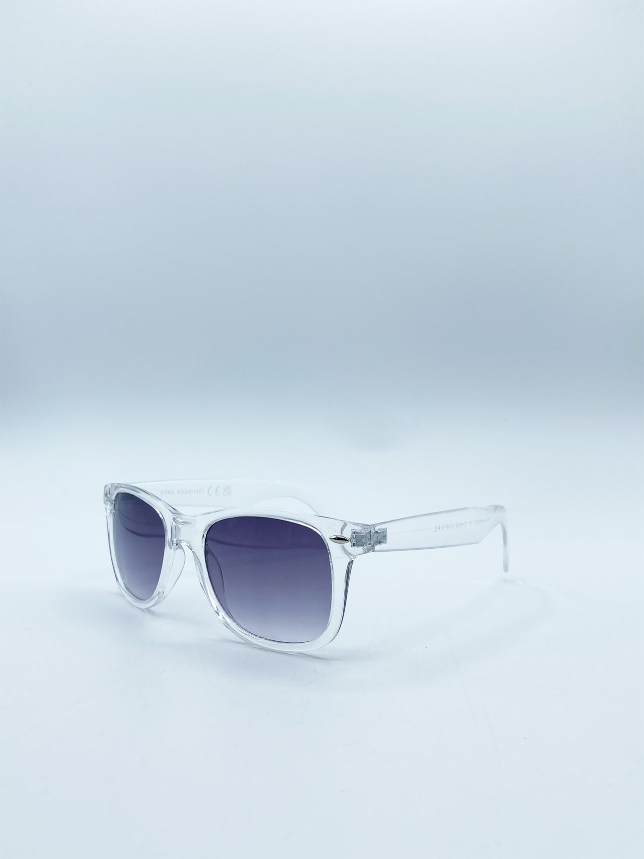 Grey Clear Wayfarer Sunglasses with Graded Grey Lenses, Image 2 of 4