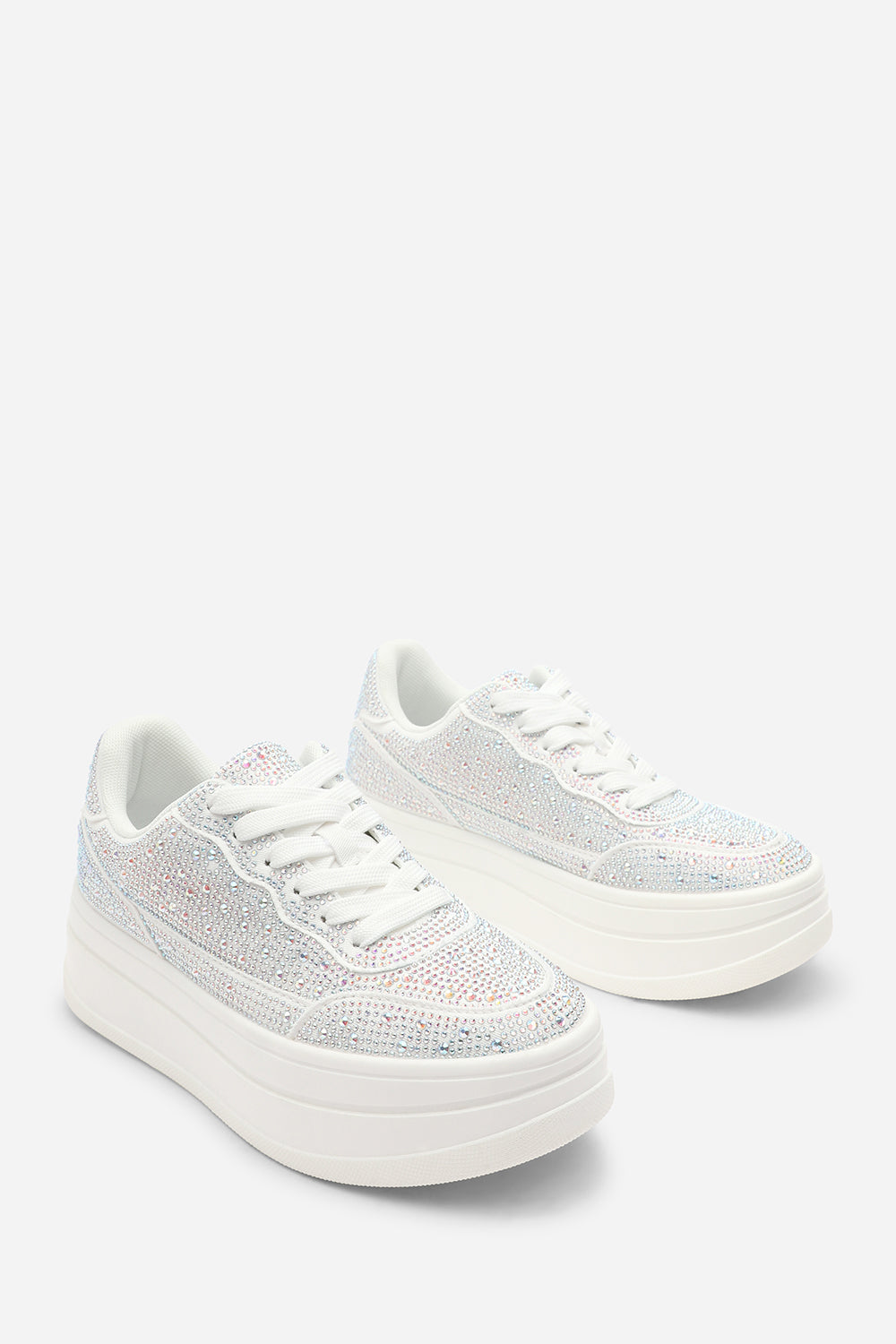 White 'Darcia' Wedge Lace Up Trainer with Diamante Detail, Image 4 of 7