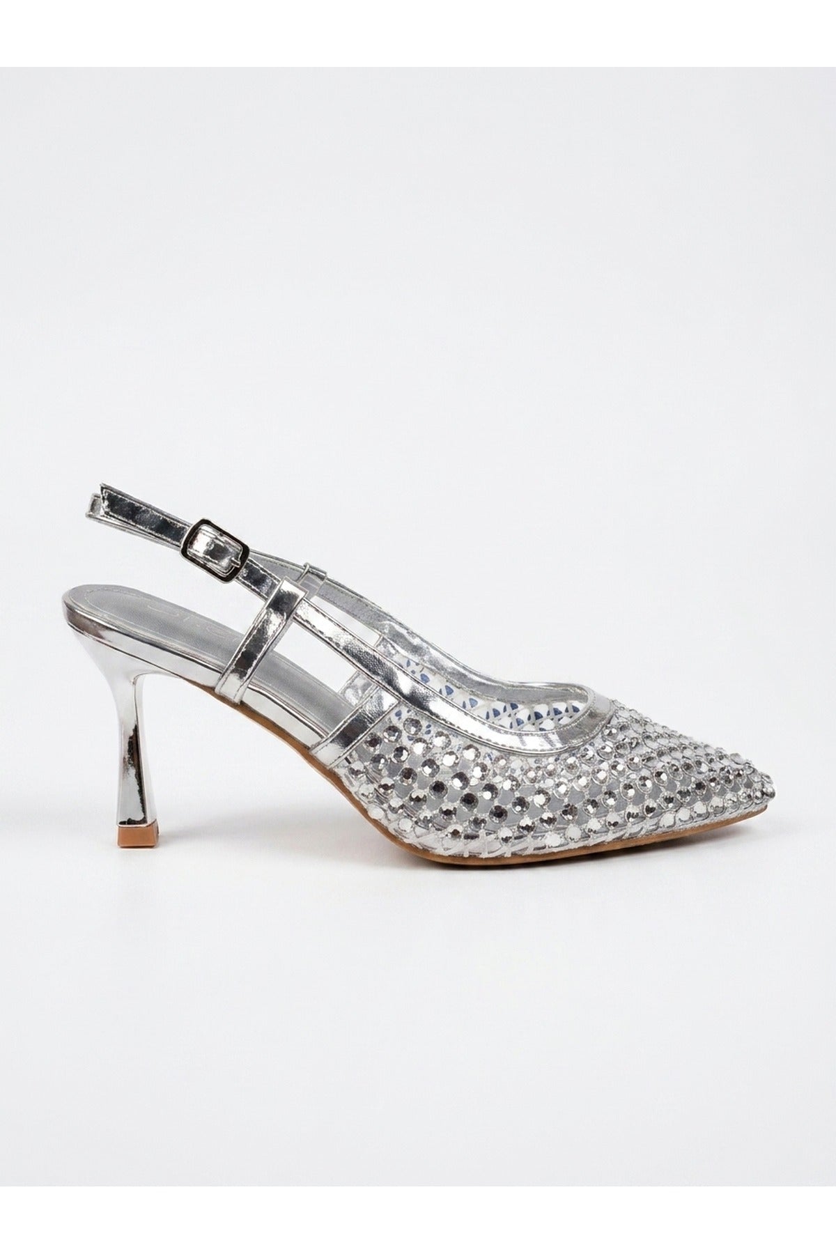 Silver iKrush Silver Constance Crystal Embellished Pointed Toe Heels, Image 1 of 5