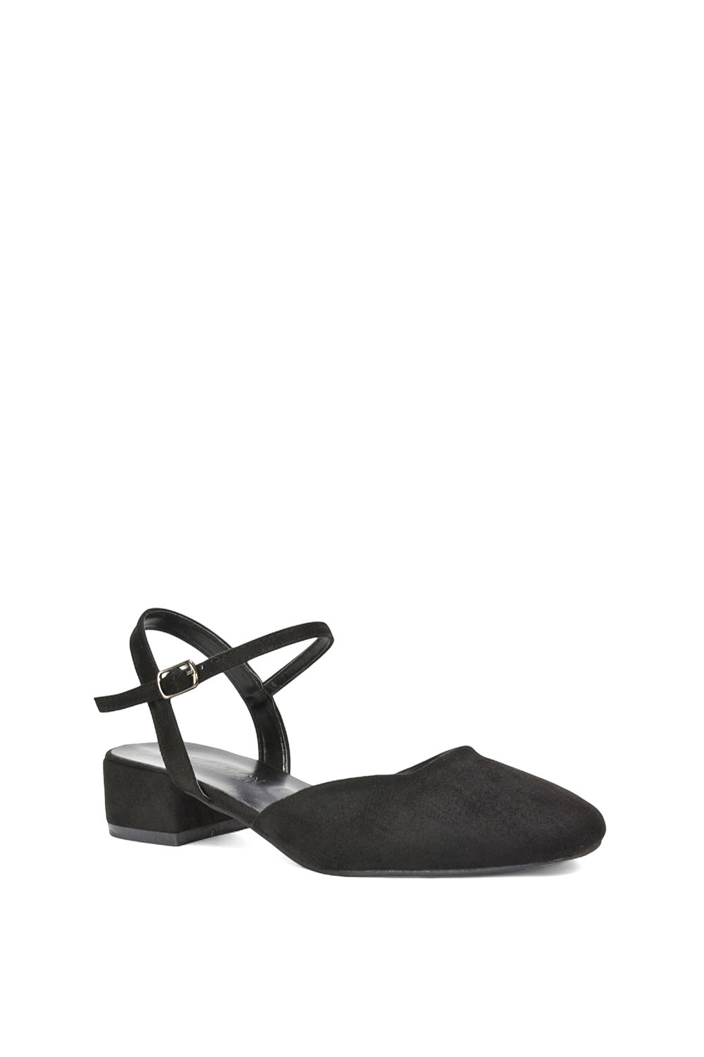 Black XY LONDON Black 'Hilary' Low Block Heel Court Shoes With Ankle Strap, Image 2 of 5