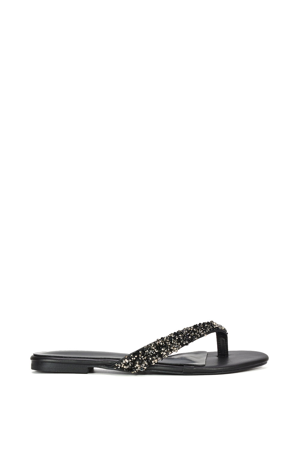Black 'Veda' Flat Flip Flop Sandals With Jewel Details, Image 1 of 7