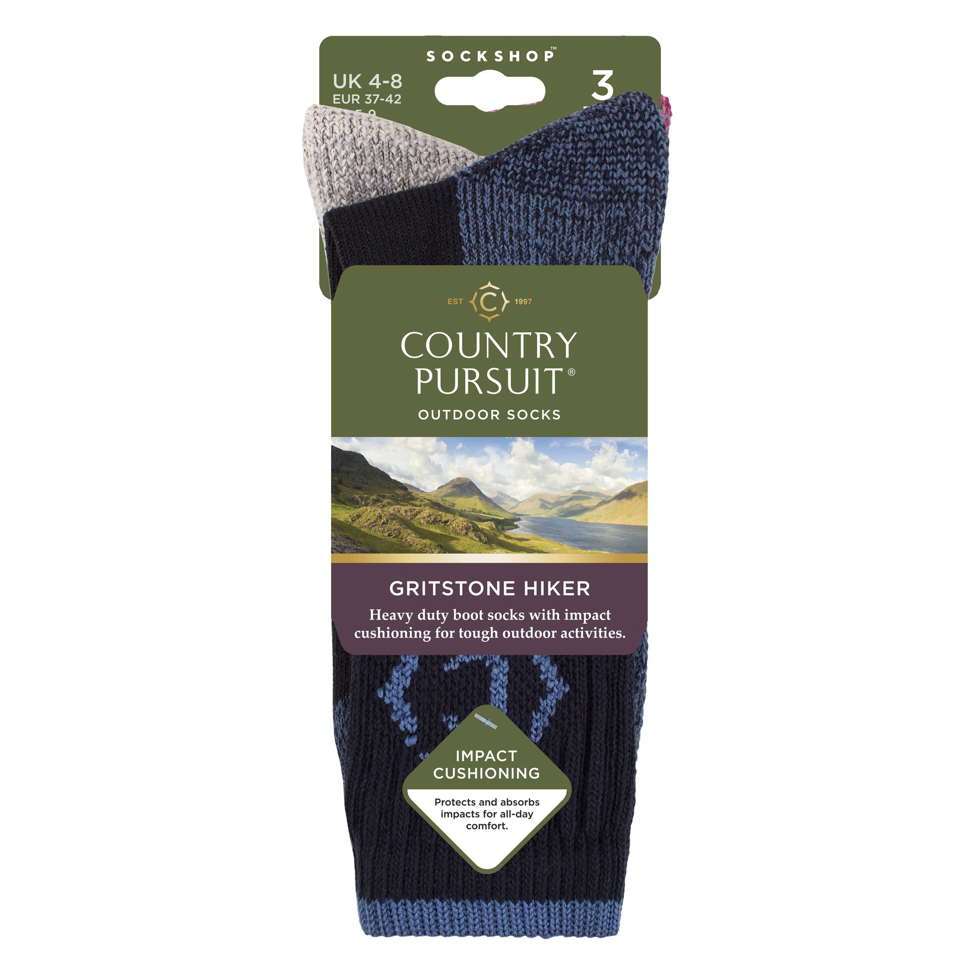 Multi 3 Pairs Heavy Duty Cushioned Hiking Socks, Image 3 of 3