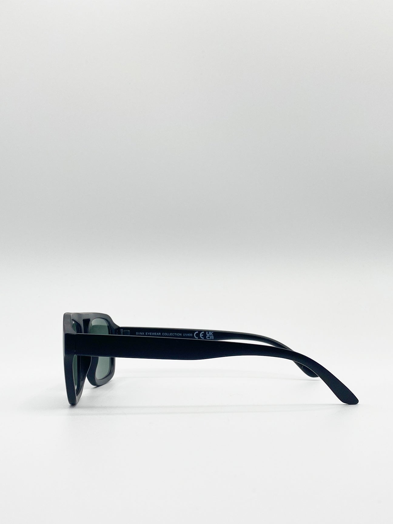 Black Navigator Retro Style Plastic Frame Sunglasses, Image 3 of 6