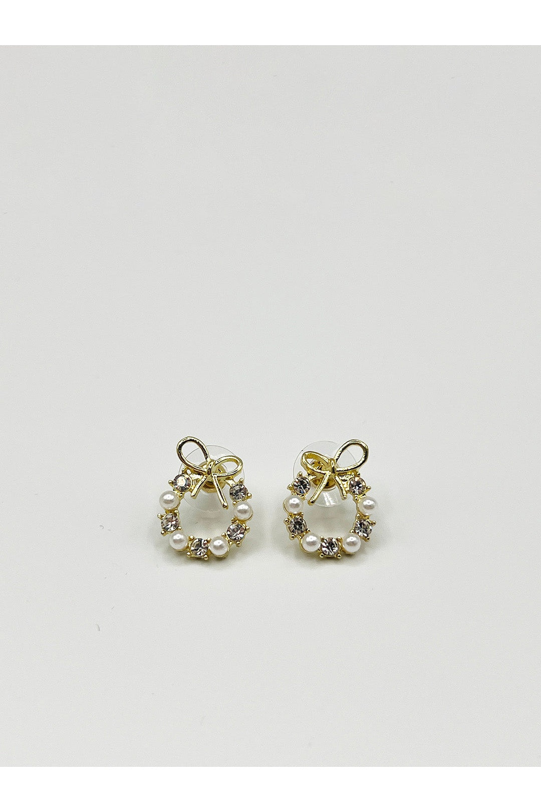 Gold Pearl & Diamante Bow Wreath Stud Earrings - Gift Boxed, Image 3 of 6