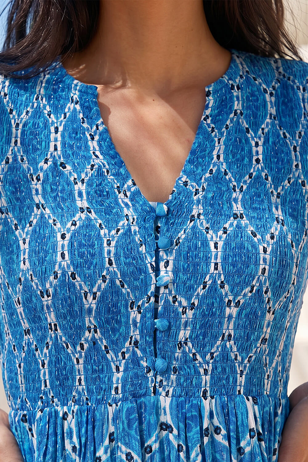 Blue Petite Print Button Front Midi Dress, Image 5 of 4