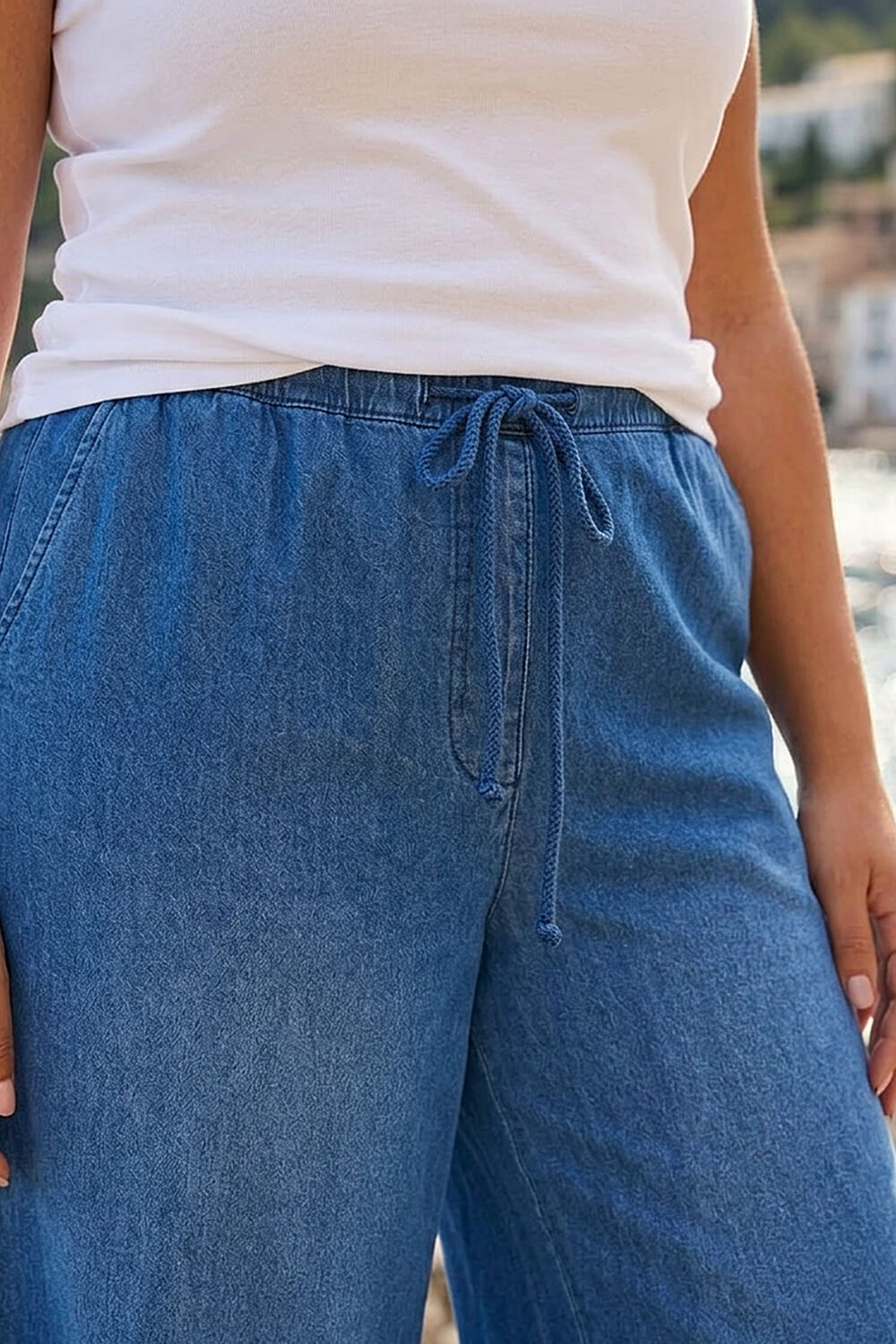 Indigo Curve Tie Waist Denim Trouser, Image 5 of 4