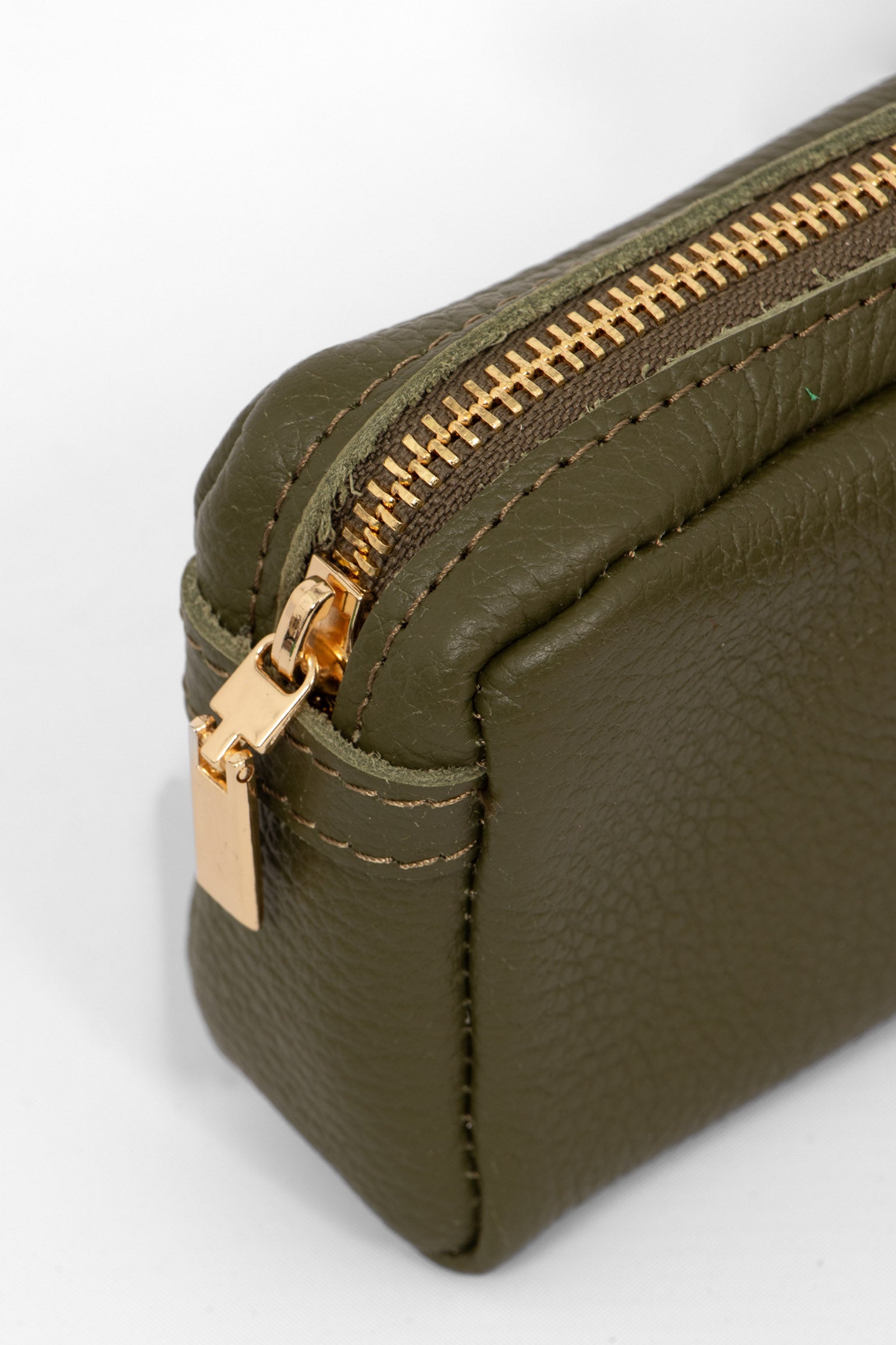 Khaki Italian Leather Cosmetic Bag, Image 2 of 2