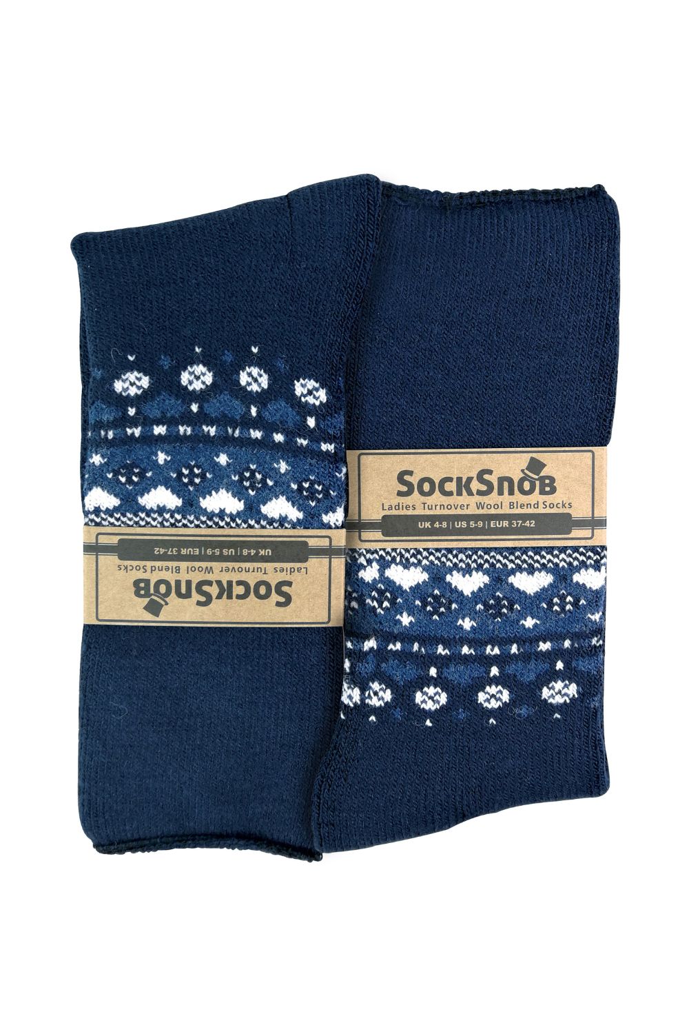 Navy 1 Pack Ladies Turn Over Top Warm Nordic Bed Socks for Winter, Image 2 of 4