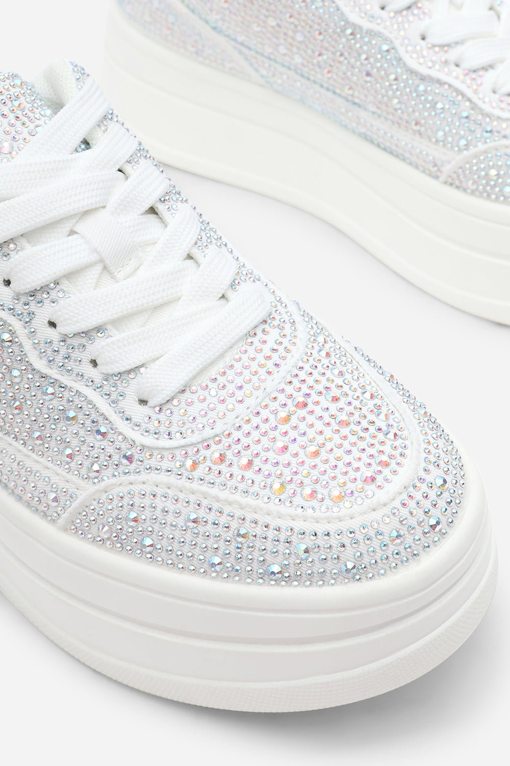 White 'Darcia' Wedge Lace Up Trainer with Diamante Detail, Image 5 of 7