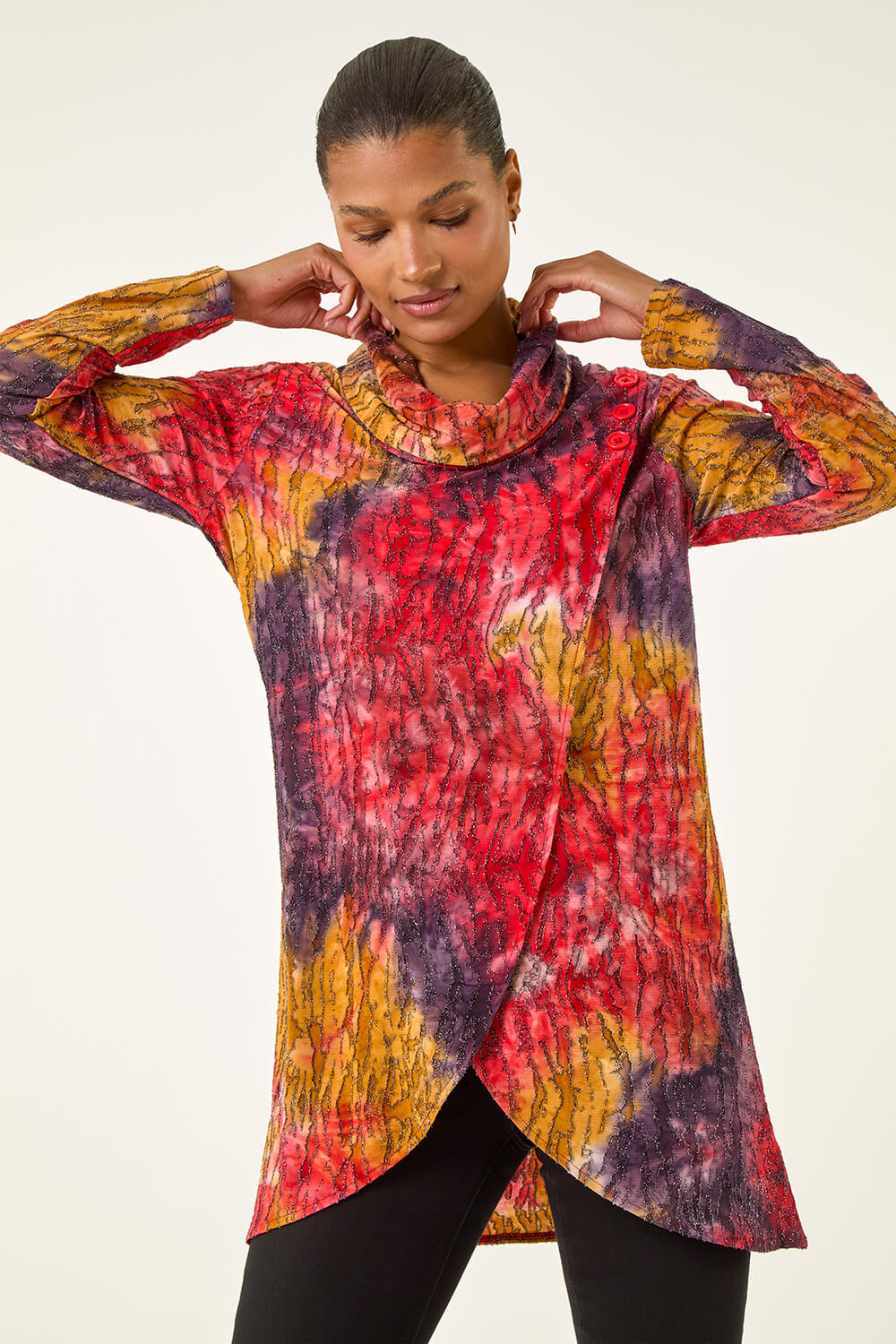 Red Textured Burnout Cowl Neck Top, Image 5 of 5