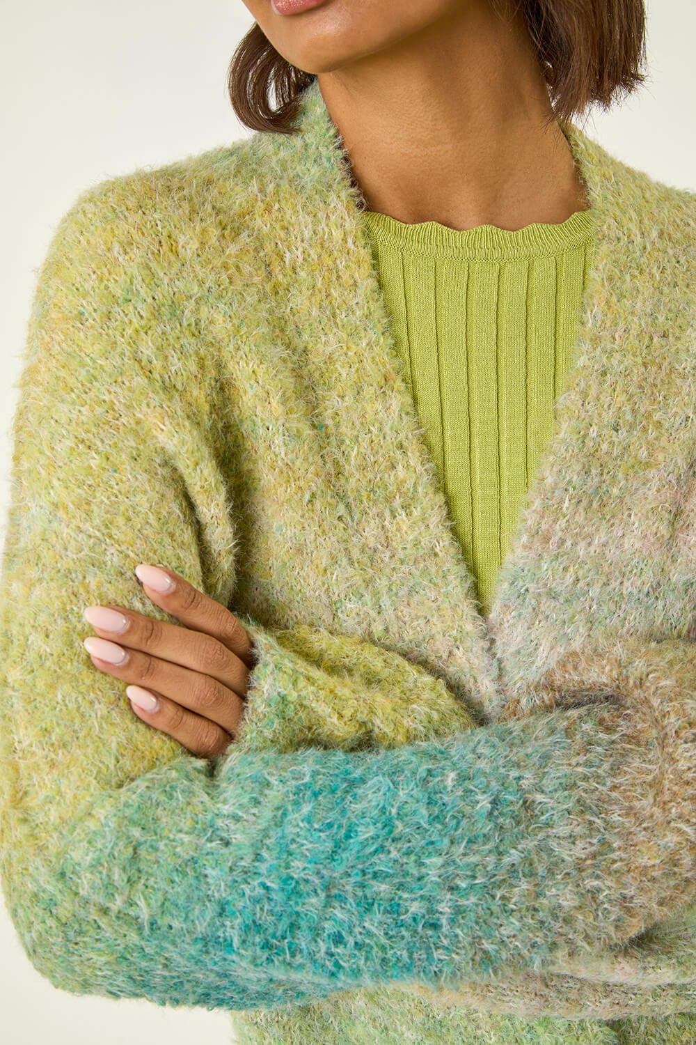 Green Ombre Longline Knit Cardigan, Image 6 of 5