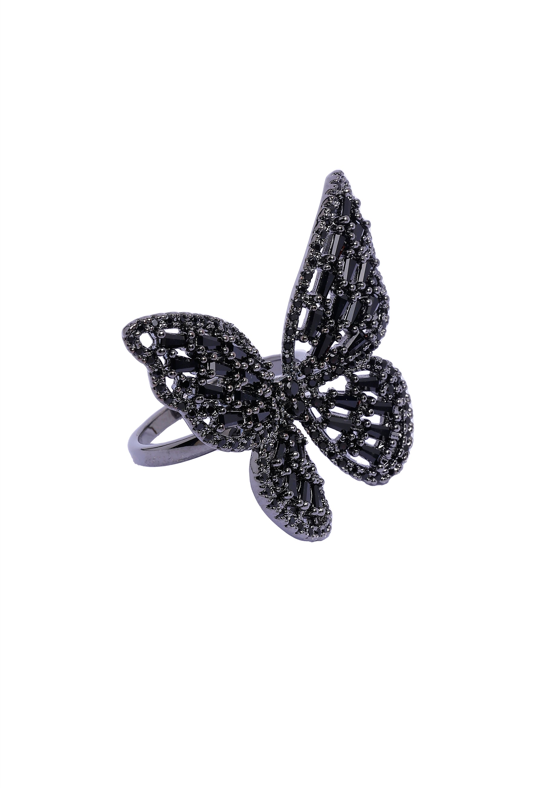 Black Contemporary Butterfly Ring - Free-Size