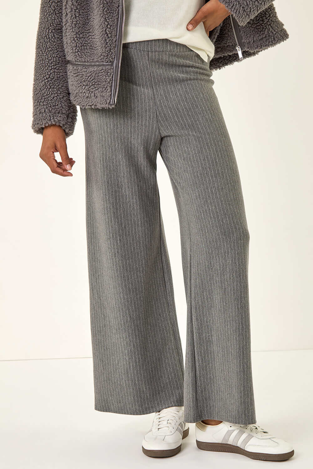 Charcoal Pinstripe Jersey Stretch Trousers, Image 5 of 5