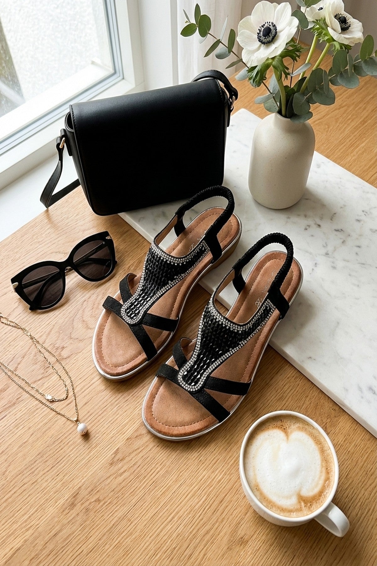 Amelia Womens Rhinestone Strappy Flat Sandals, Image 3 of 8