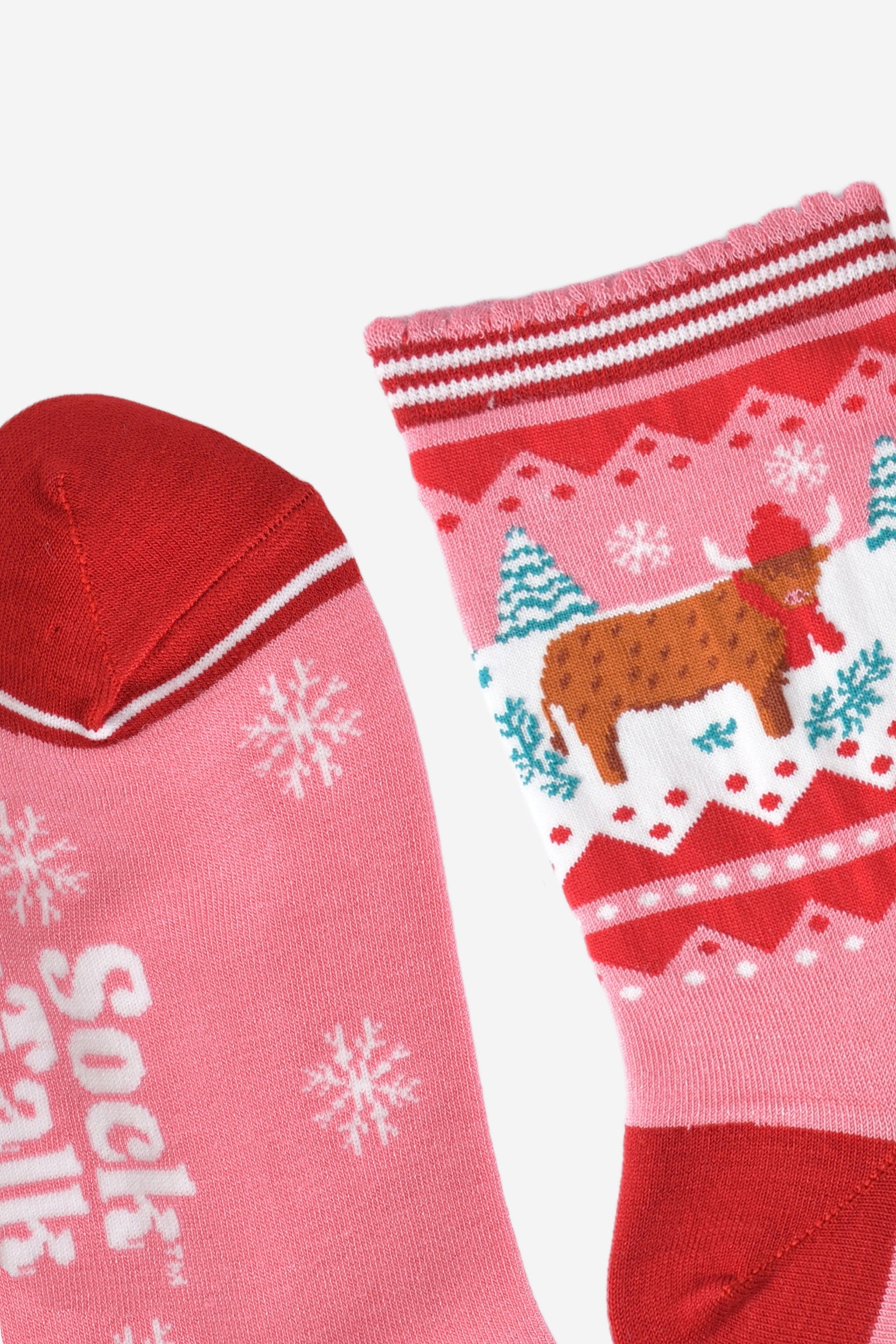Pink Highland Cow Christmas Bamboo Socks, Image 4 of 5