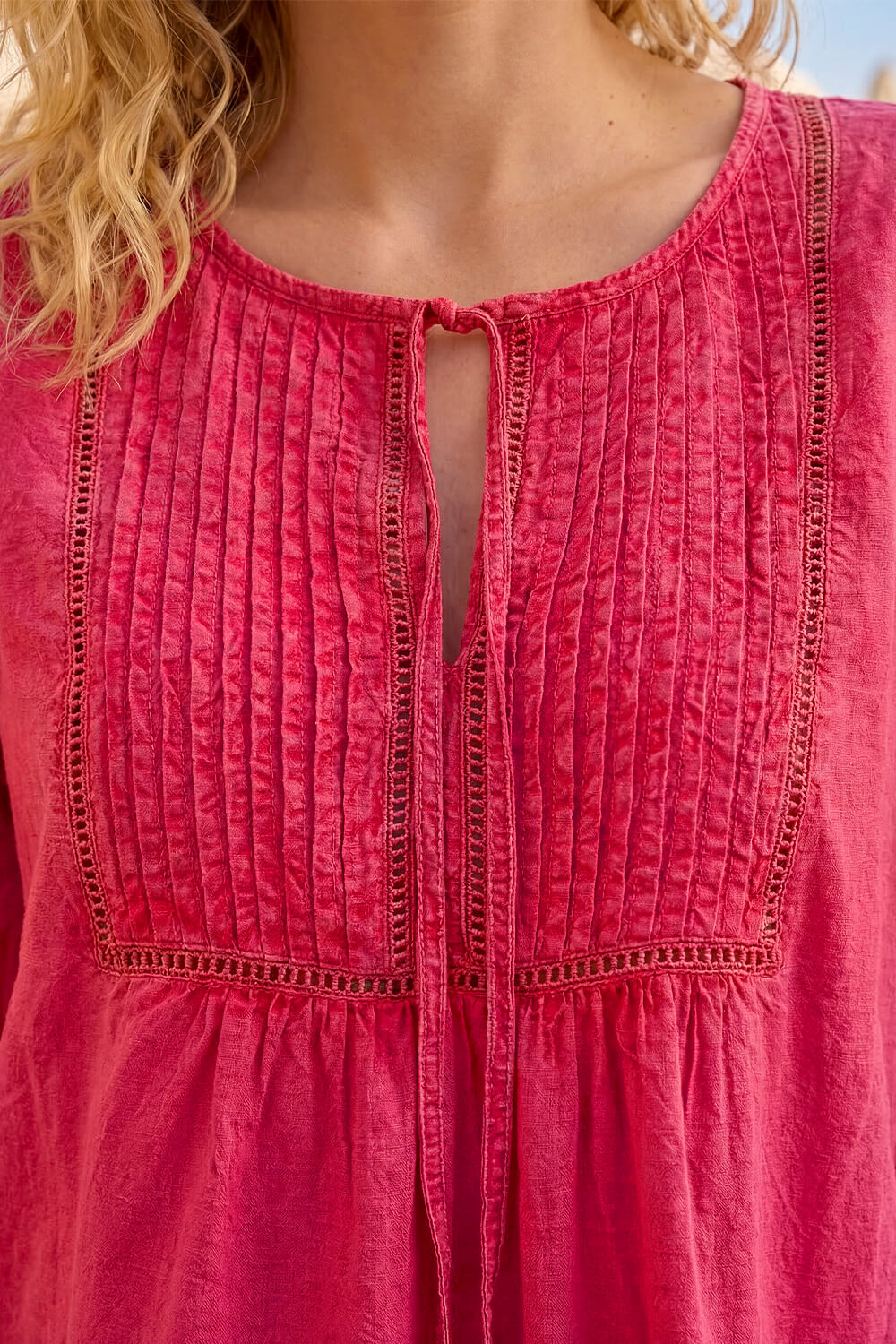 Pink Pleat Detail Tie Neck Top, Image 5 of 4