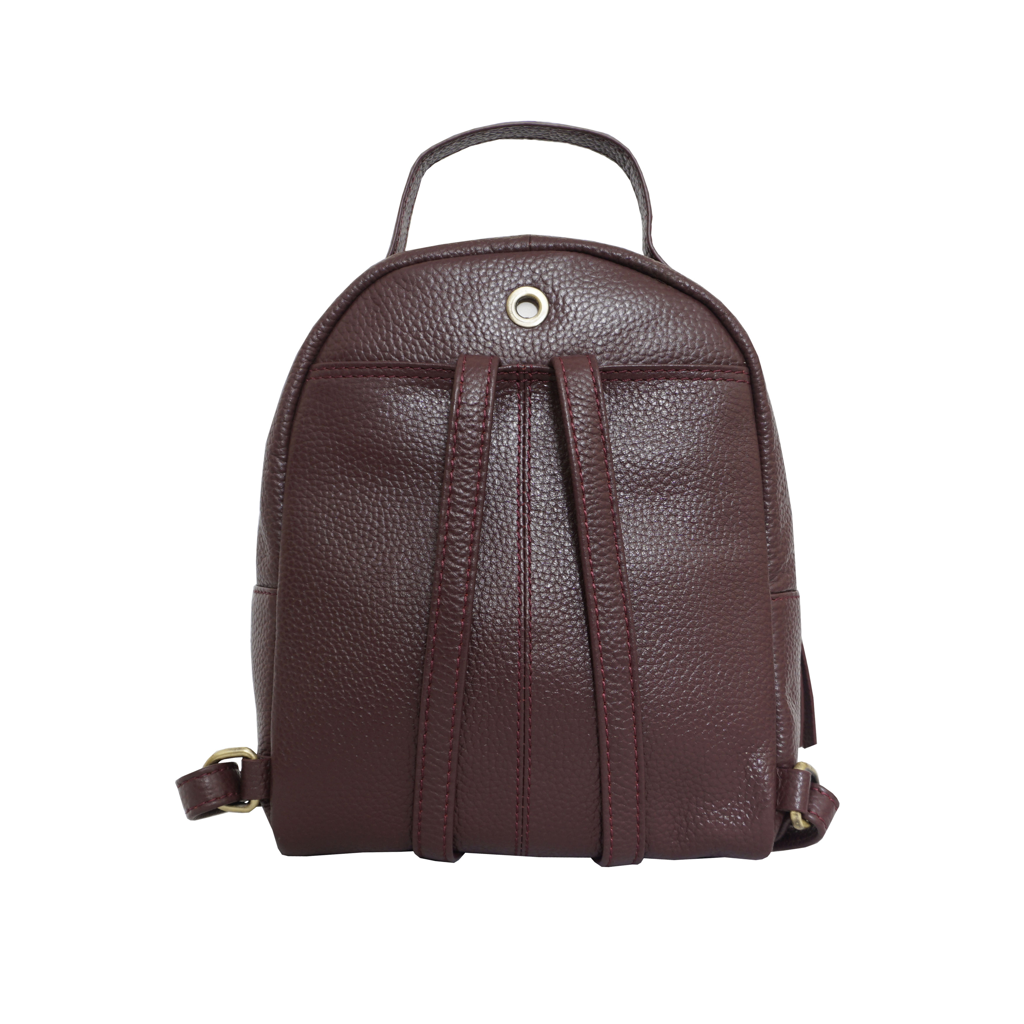 Burgundy Assots London Burgundy 'BETTY' Zip Top Mini Pebble Grain Leather Backpack, Image 3 of 5