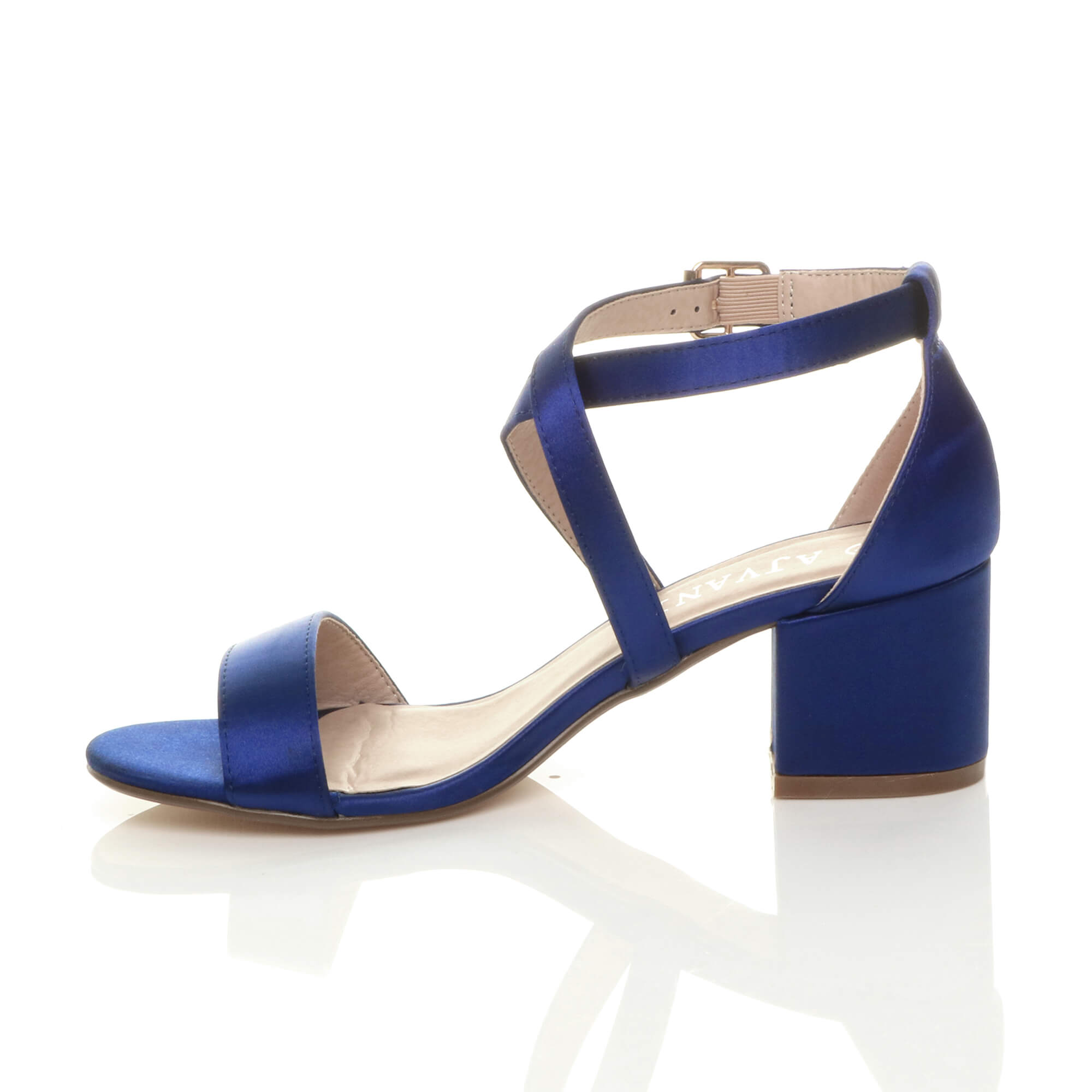 Navy Blue AJVANI Navy Blue Mid Block Heel Crossed Straps Sandals, Image 3 of 6