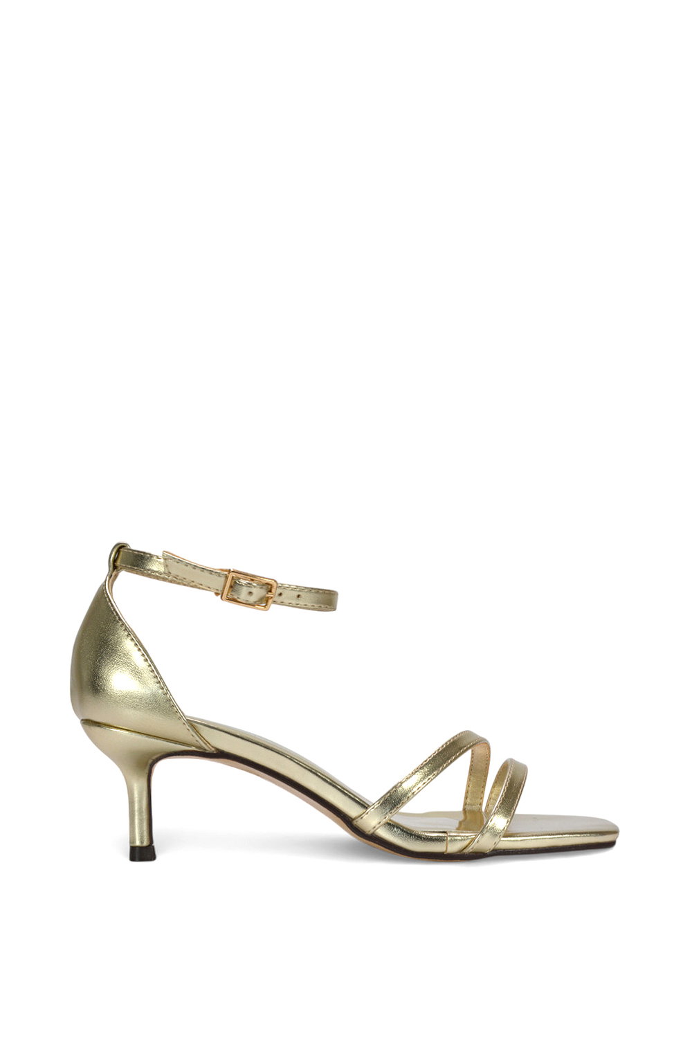 Gold XY LONDON Gold 'Lea' Open Toe Strappy Low Kitten Heel Sandal Shoes, Image 1 of 6