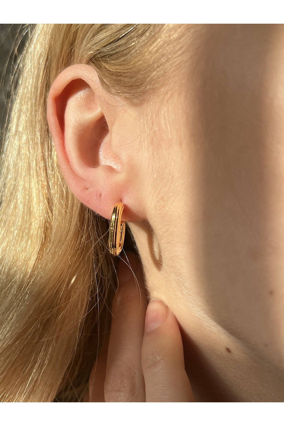 Gold Chunky Oval Half Hoop Earrings, Image 2 of 2