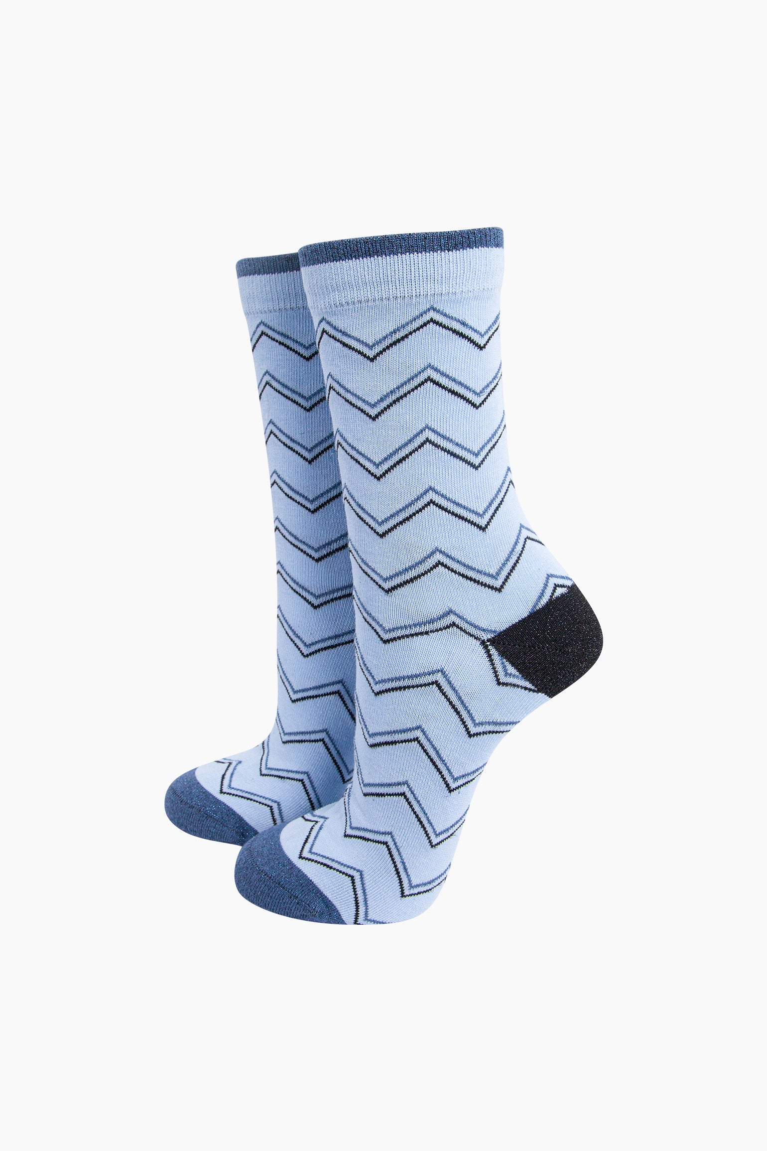 Light Blue Zig-Zag Combed Cotton Glitter Socks, Image 1 of 4