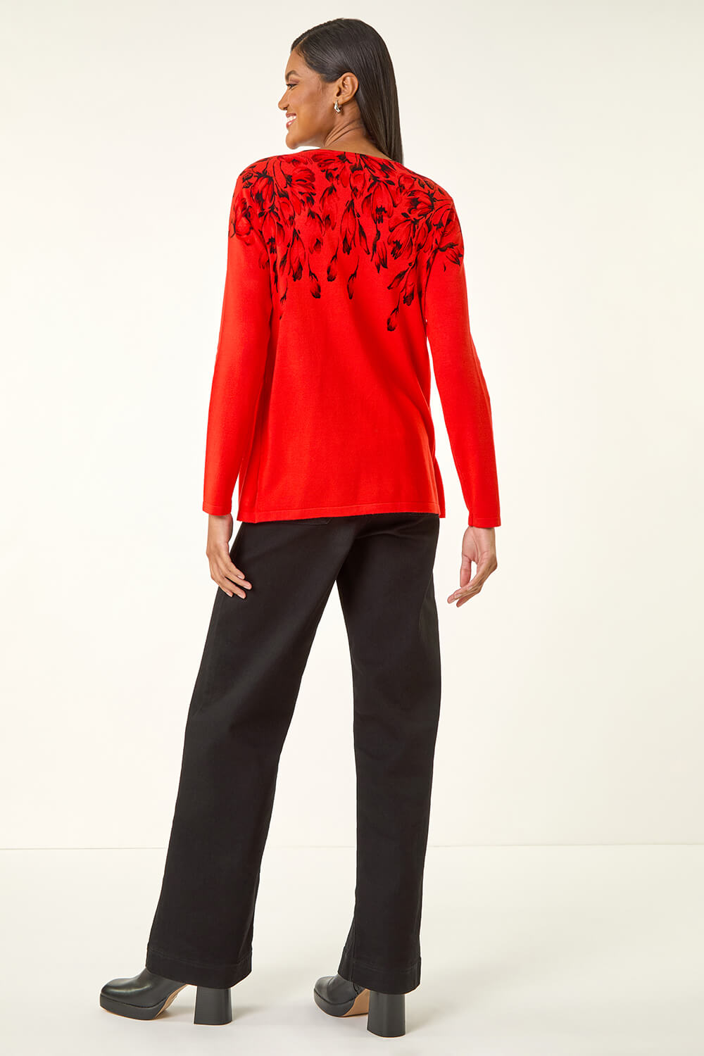 Red Floral Embellished Print Knit Set, Image 4 of 5