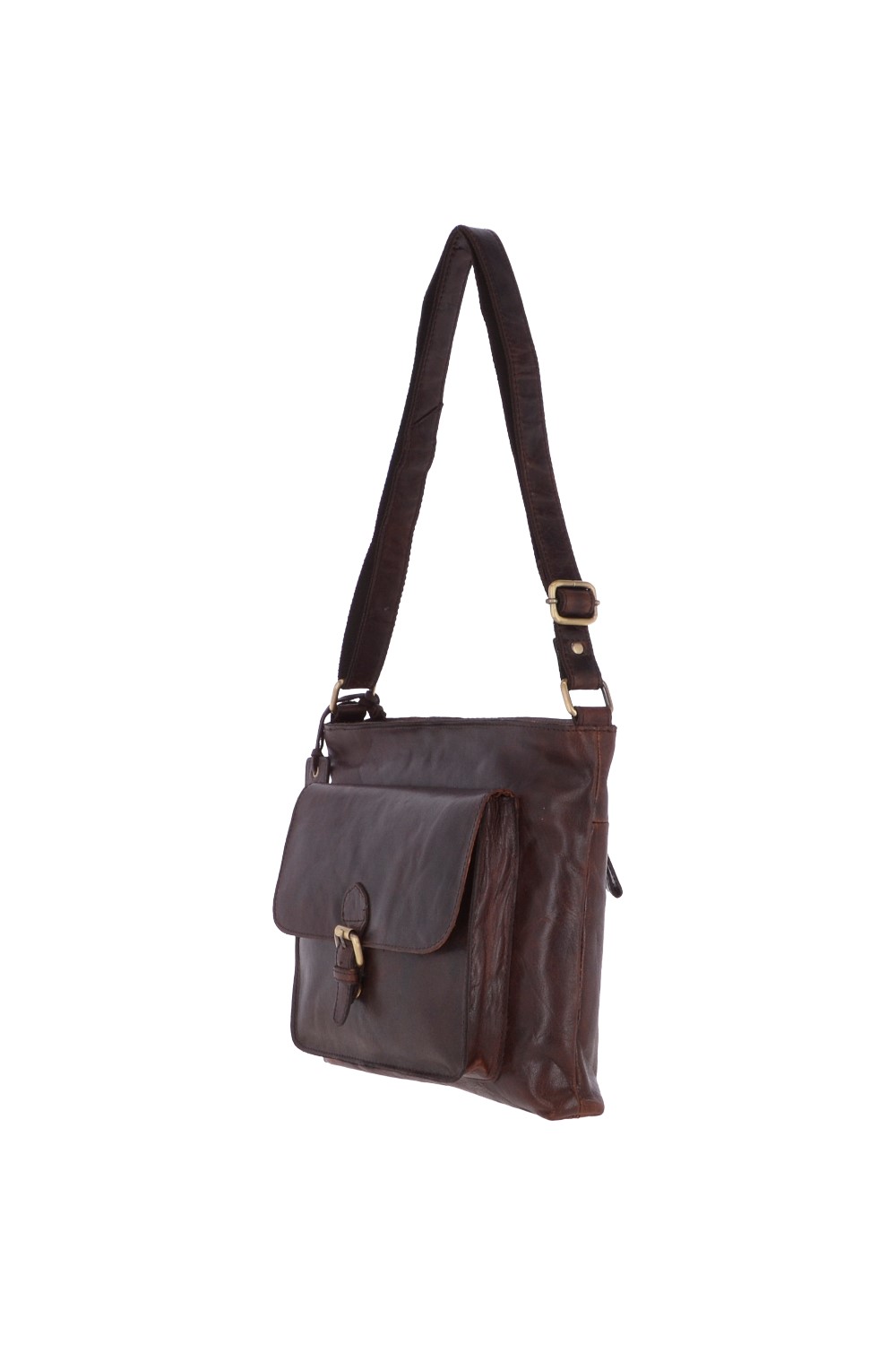 Dark Brown Real Leather Vintage Medium Shoulder Bag, Image 3 of 4