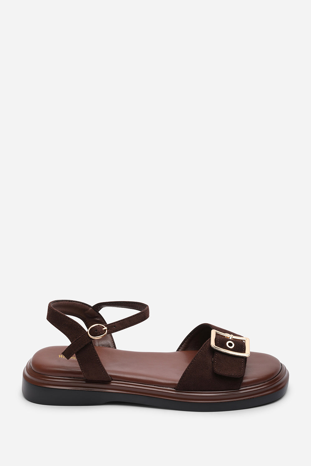 Dark Brown Coastal Front Buckle Flatform Suede Sandal, Image 2 of 6